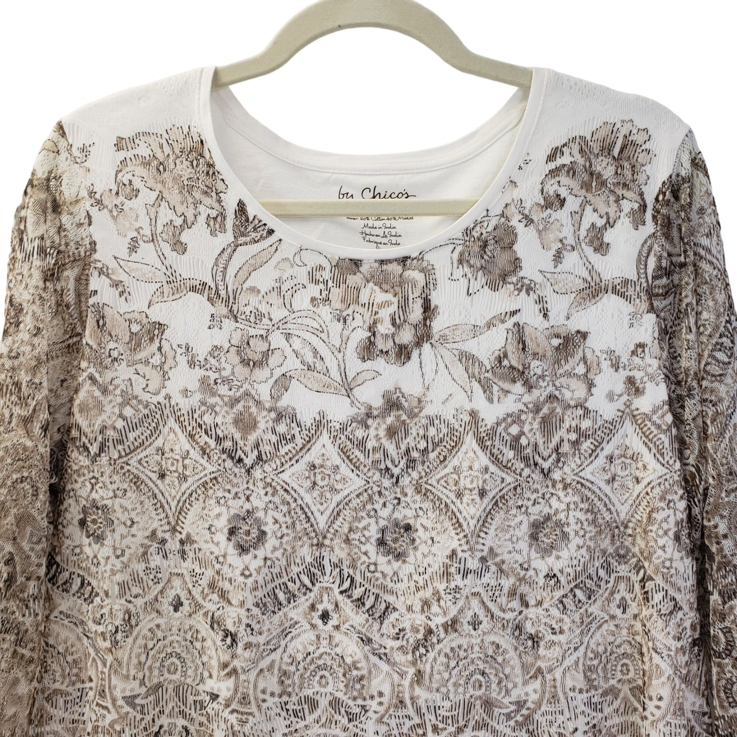 Chico's Lace Overlay 3/4 Sleeve Top Size Chico's 1/Medium