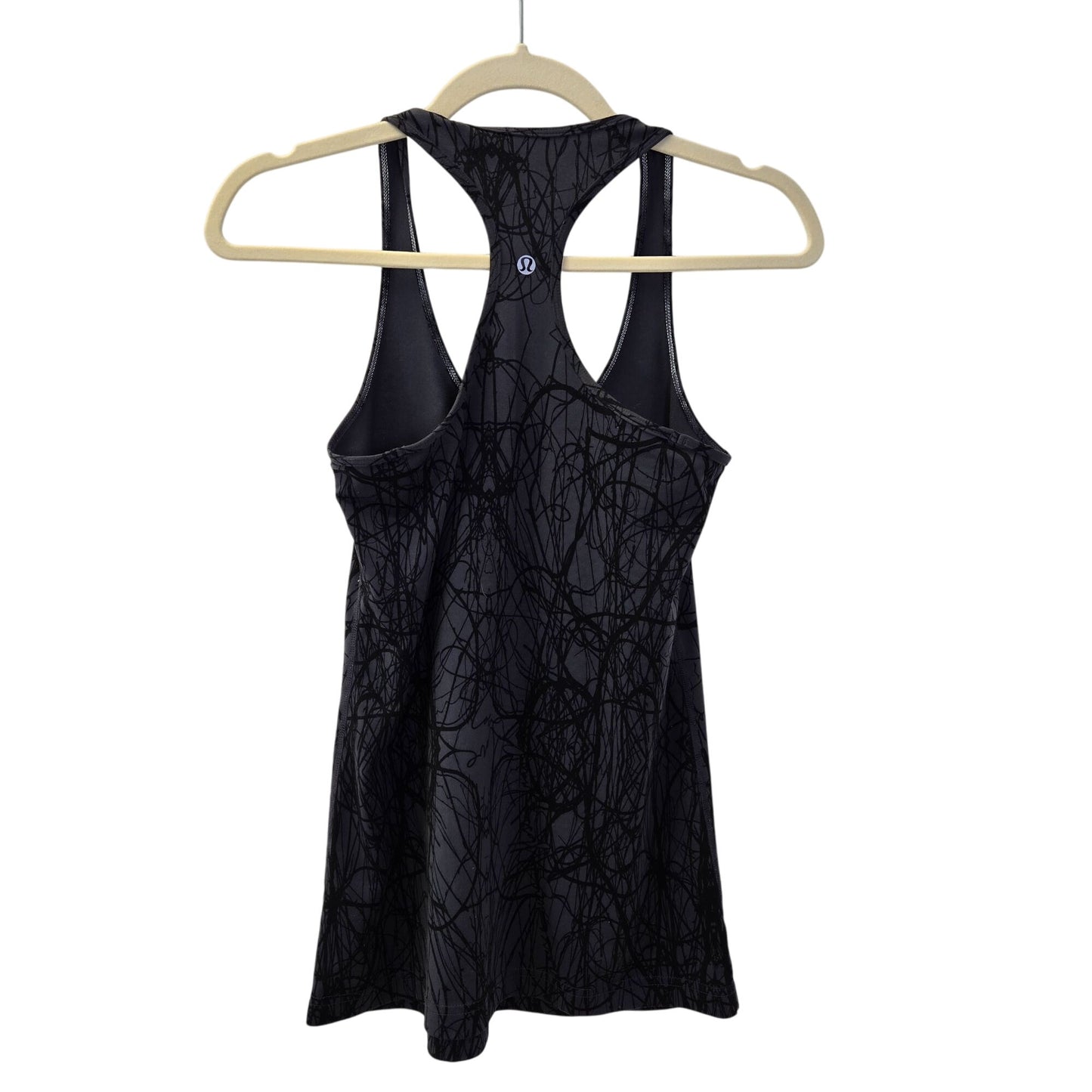 Lululemon Cool Racerback Coal Ground Nesting Black Bird Tank Top Size 6 (est)