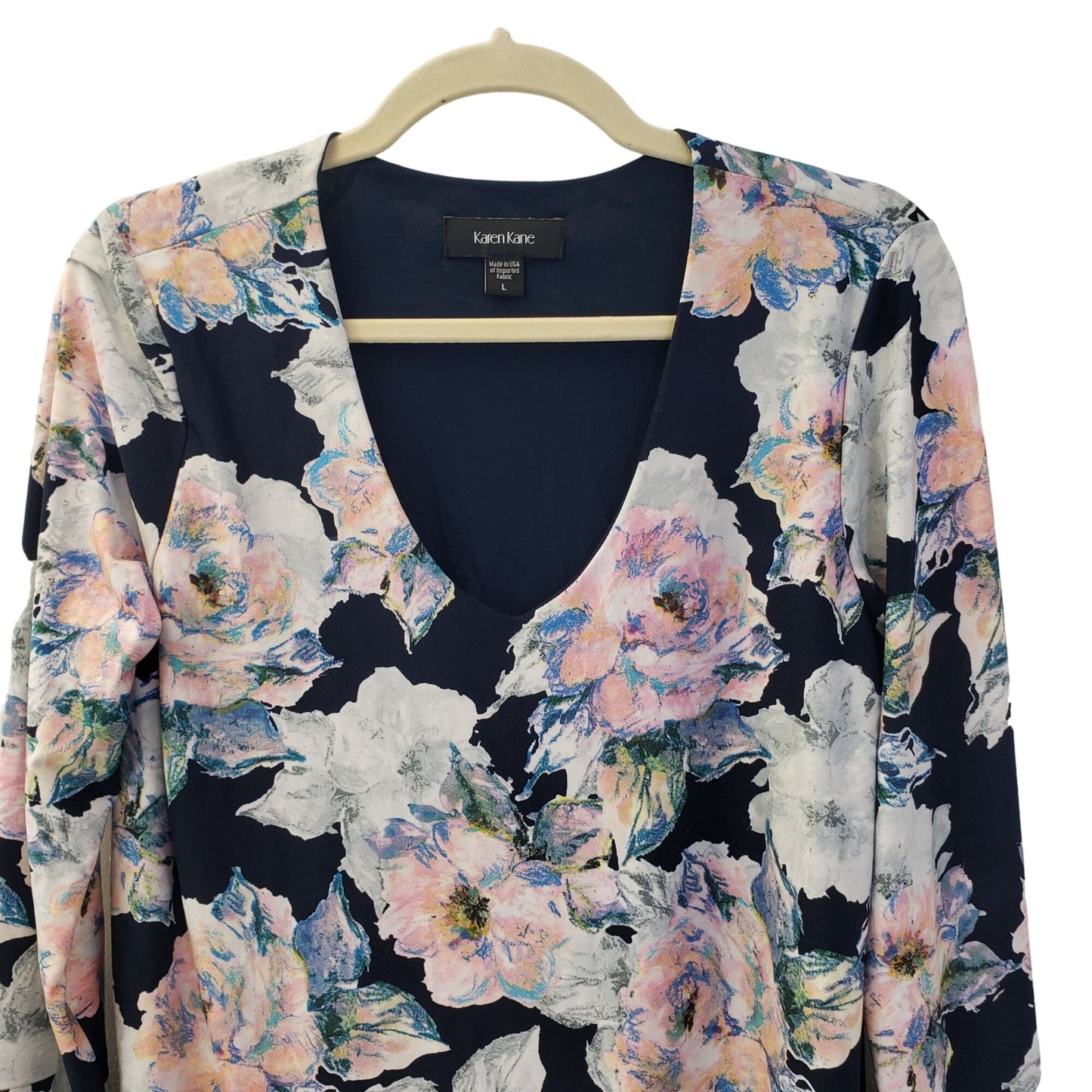 Karen Kane Floral Bell Sleeve Mini Shift Dress Size Large