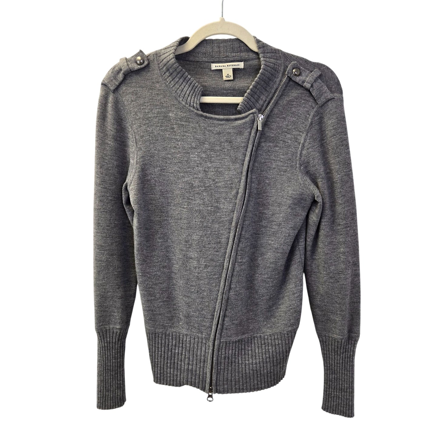 Banana Republic 100% Wool Asymmetrical zip Cardigan Sweater Size Medium