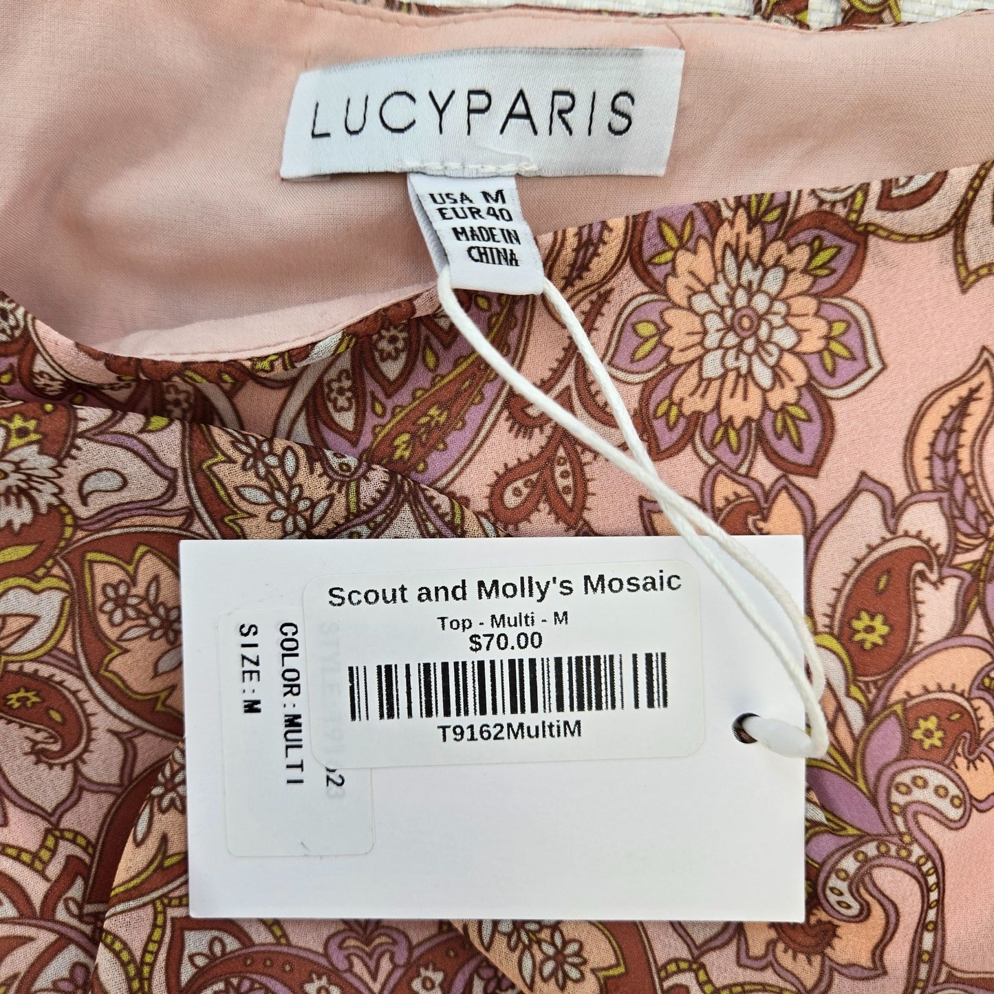 NWT Lucy Paris Paisley Print Square Neck Boho Blouse Size Medium