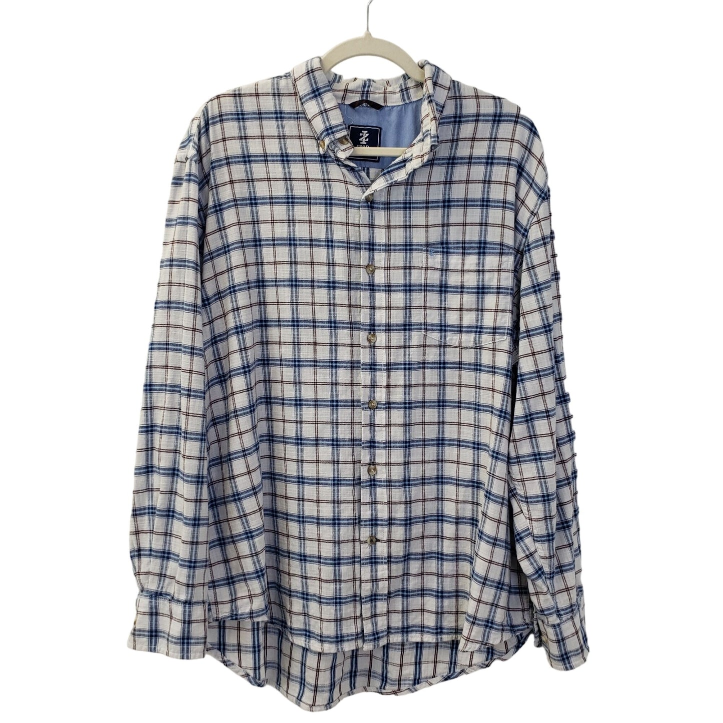 IZOD Linen Blend Plaid Button Down Shirt Size XL