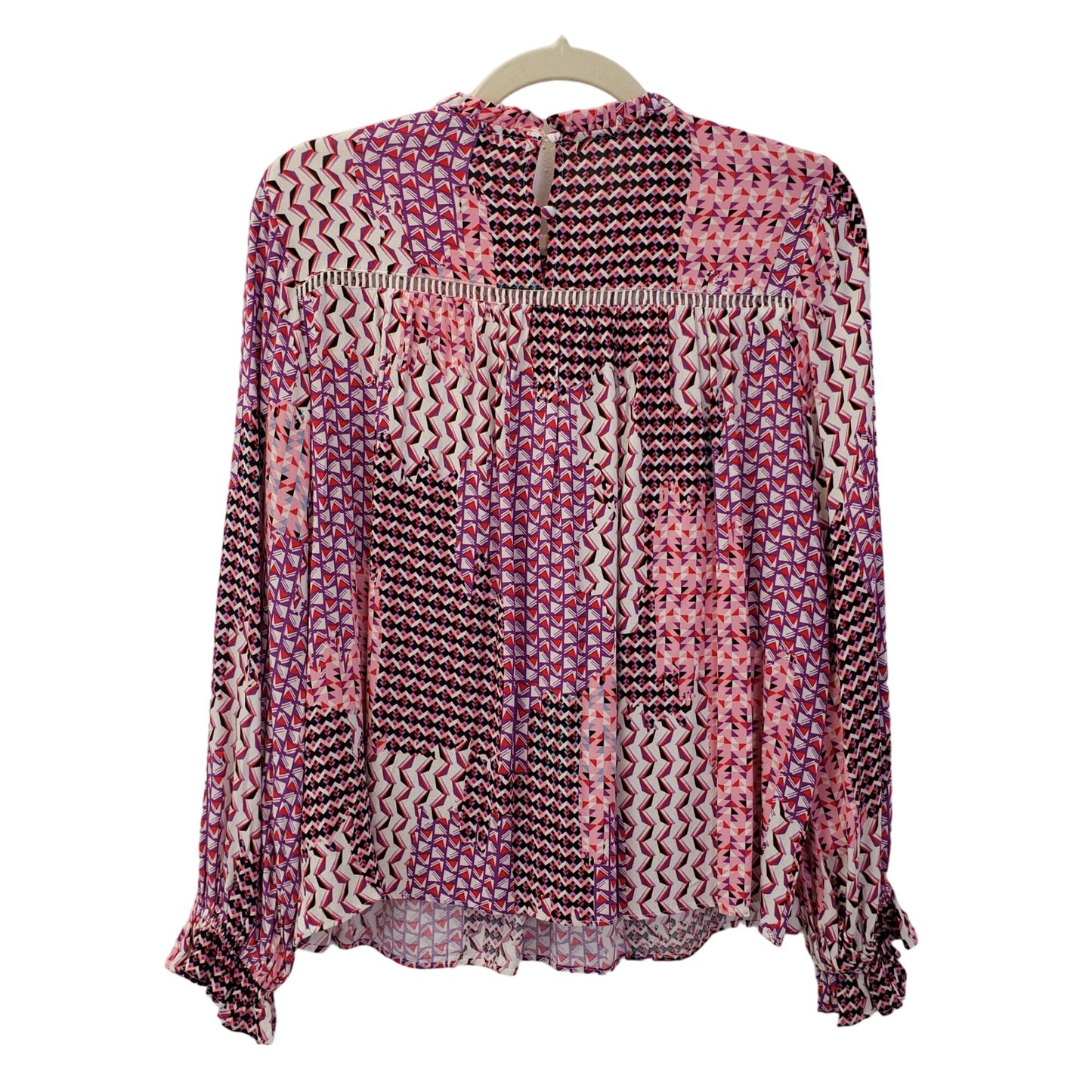 Fate Geometric Pattern Ruffle Trim Baby Doll Top Size Small
