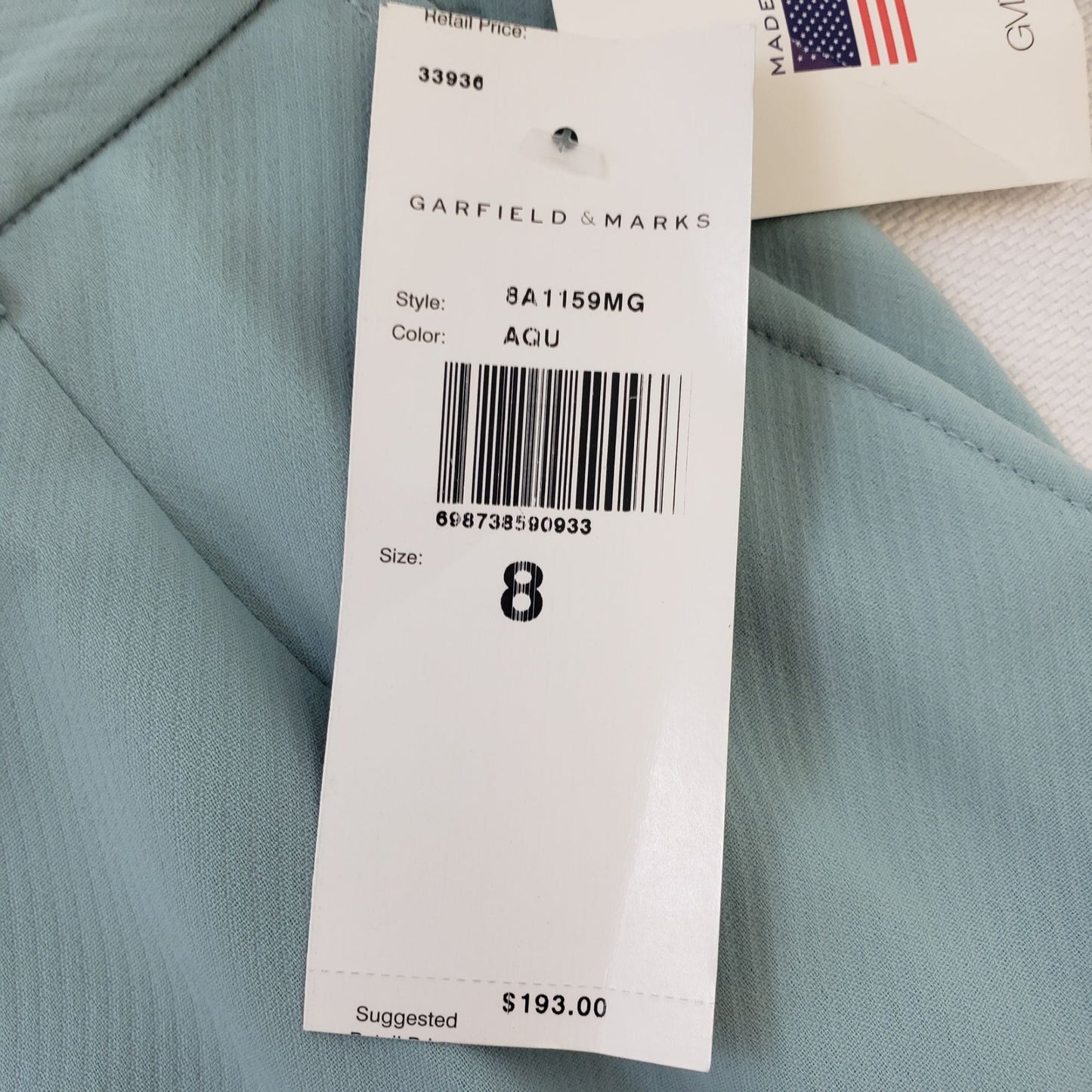 NWT Garfield & Marks Kojak High Rise Trouser Pants in Aqua Size 8