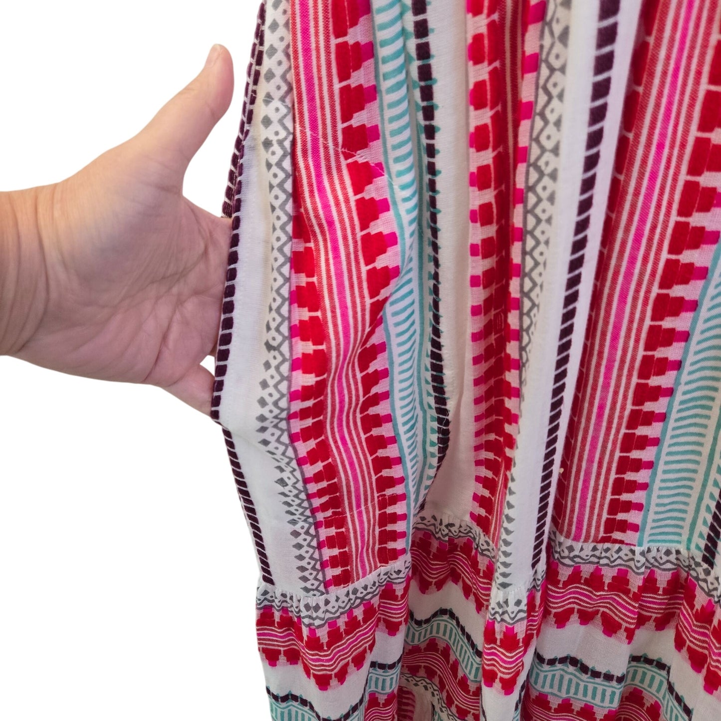 Oliphant Mezcal Embroidered Teired Hem Flutter Sleeve Maxi Dress Size Medium