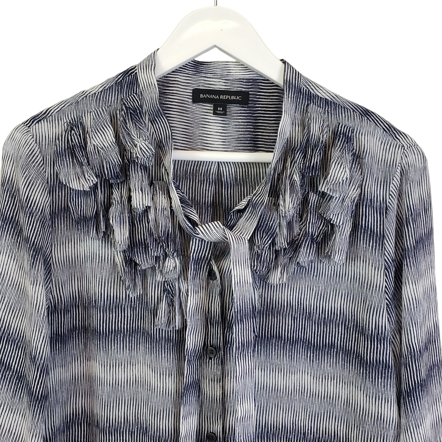 Banana Republic Semi-Sheer Ruffle Trim Button Down Blouse Size Medium