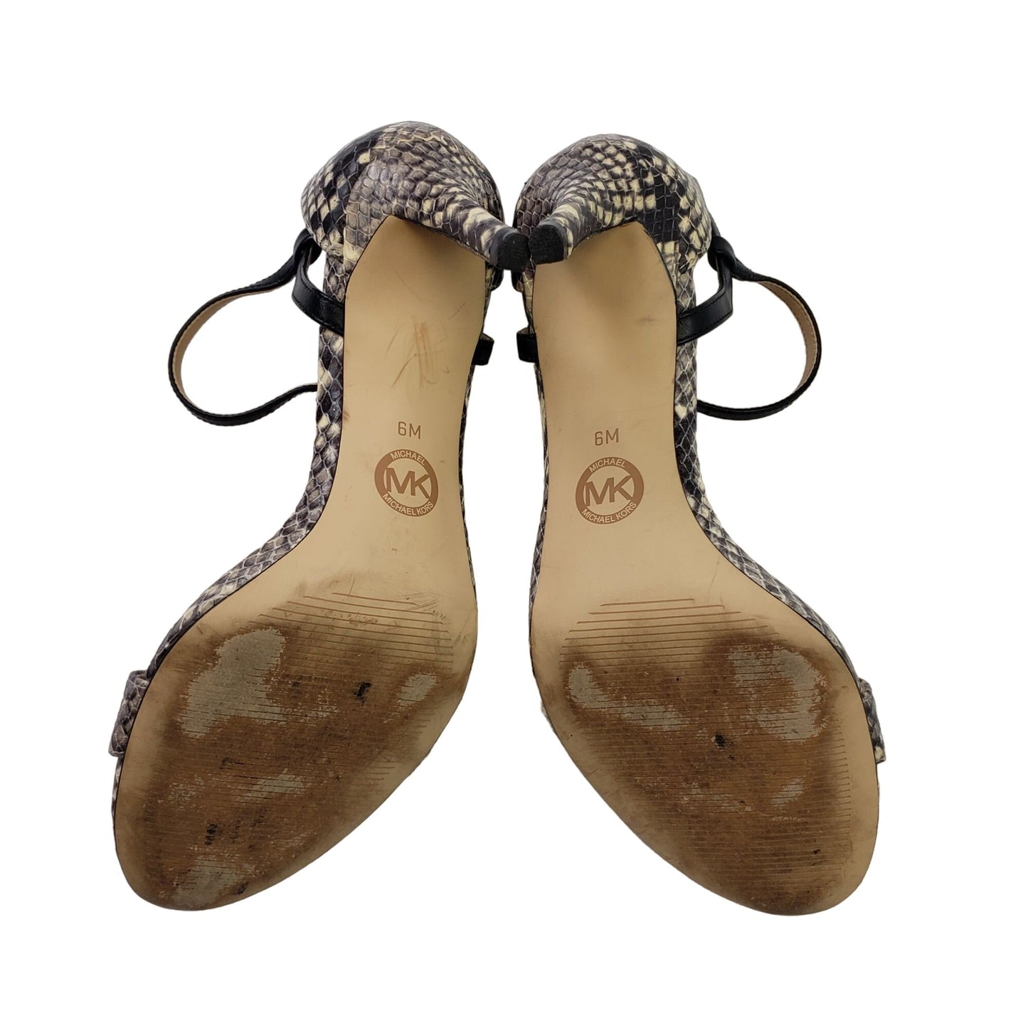 MICHAEL Michael Kors Leather Python Print Ankle Strap Heels Size 6