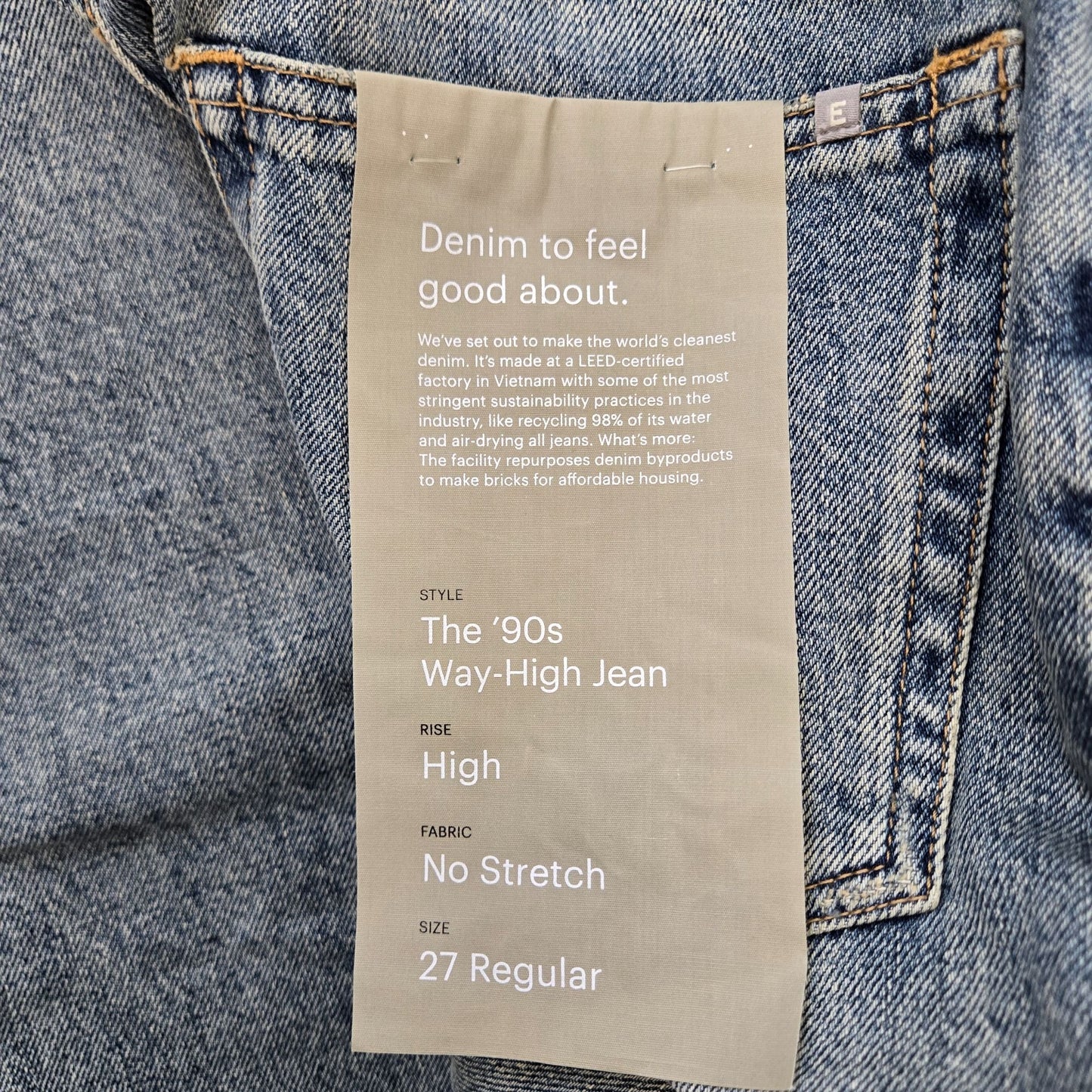 NWT Everlane The 90's Way High Hidden Button Fly Jeans Size 27
