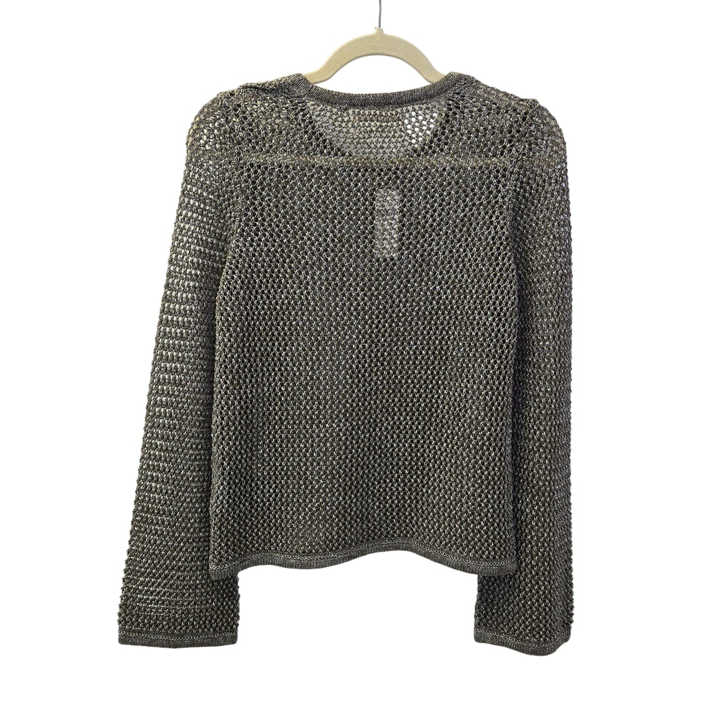 NWT Anthropologie Metallic Open Knit Crewneck Bell Sleeve Sweater Size Medium