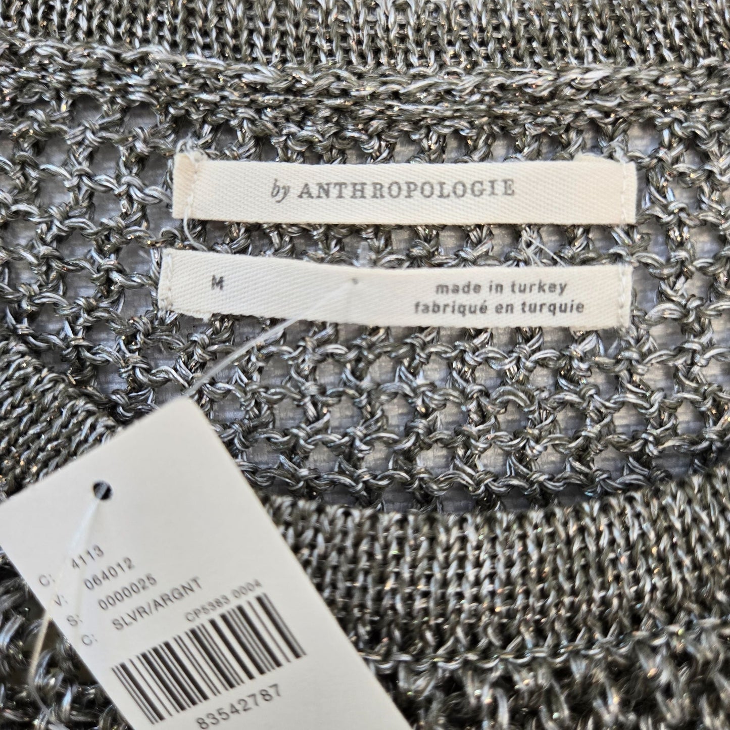 NWT Anthropologie Metallic Open Knit Crewneck Bell Sleeve Sweater Size Medium