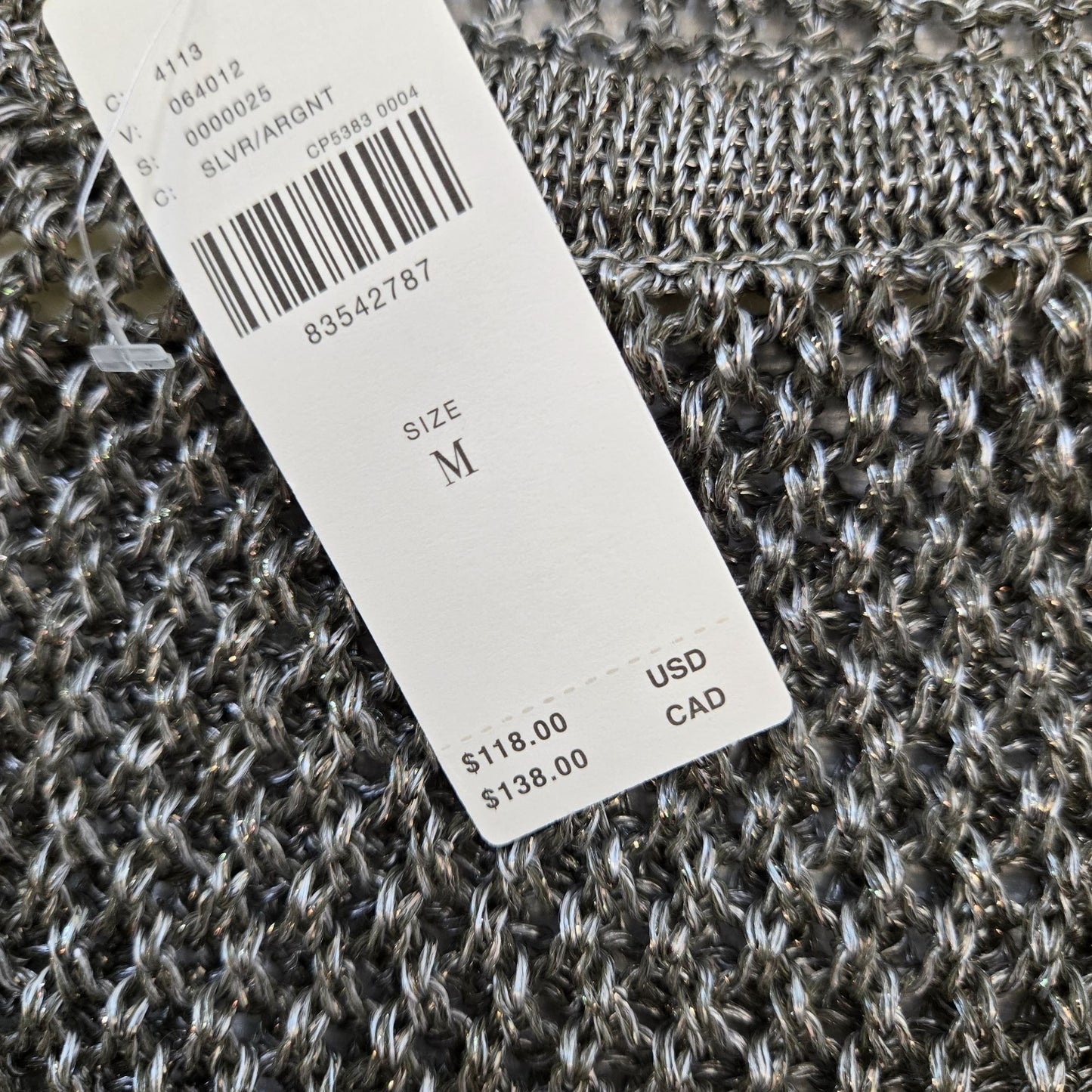 NWT Anthropologie Metallic Open Knit Crewneck Bell Sleeve Sweater Size Medium