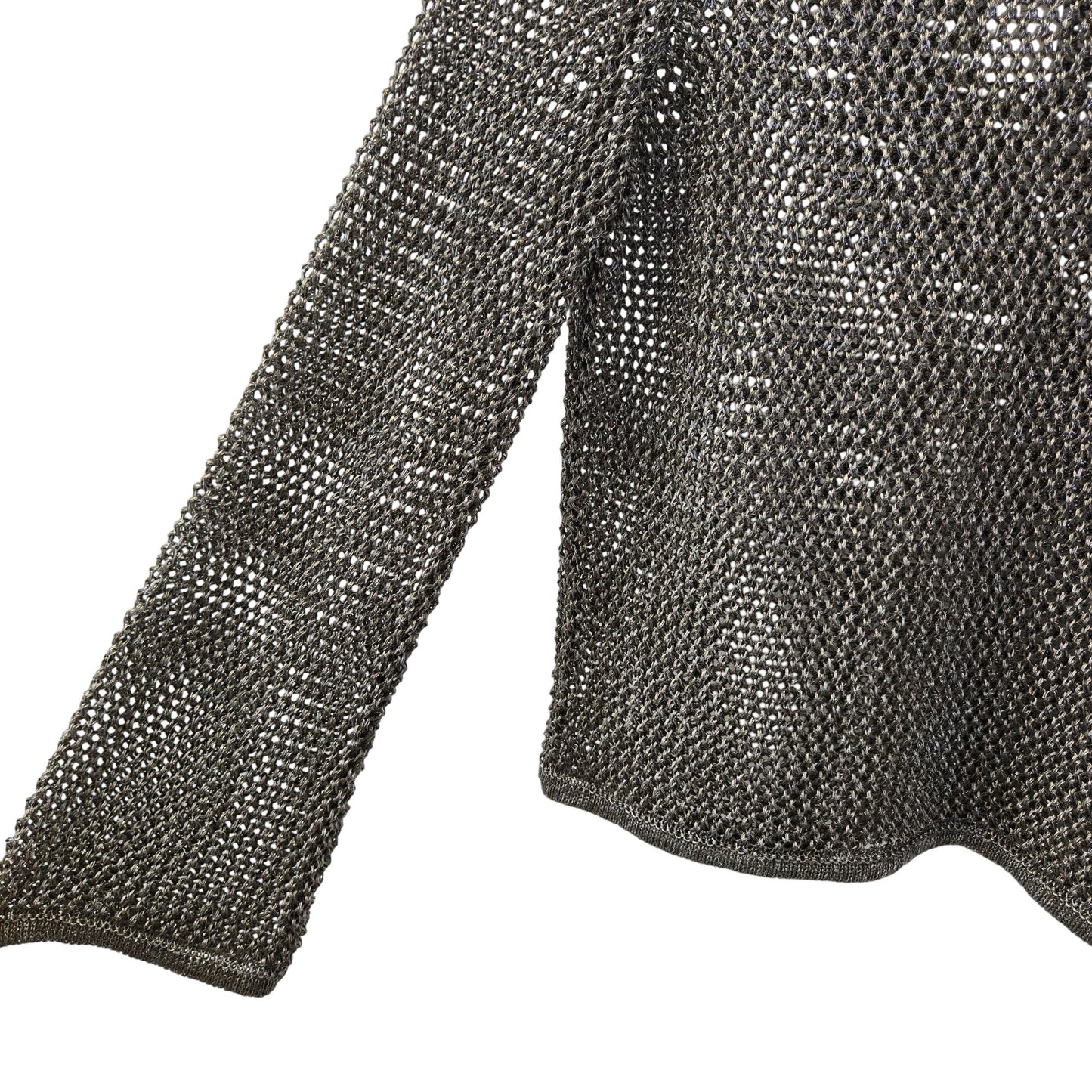 NWT Anthropologie Metallic Open Knit Crewneck Bell Sleeve Sweater Size Medium