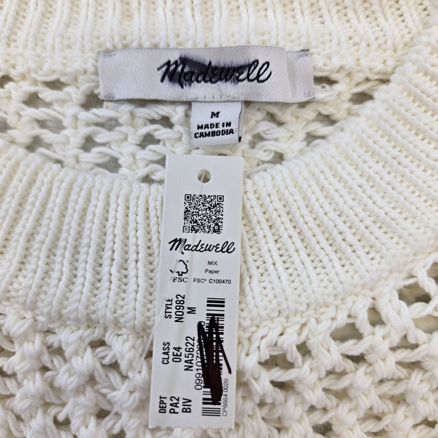 NWT Madewell Sold Lange Open Knit Cap Sleeve Sweater Size Medium