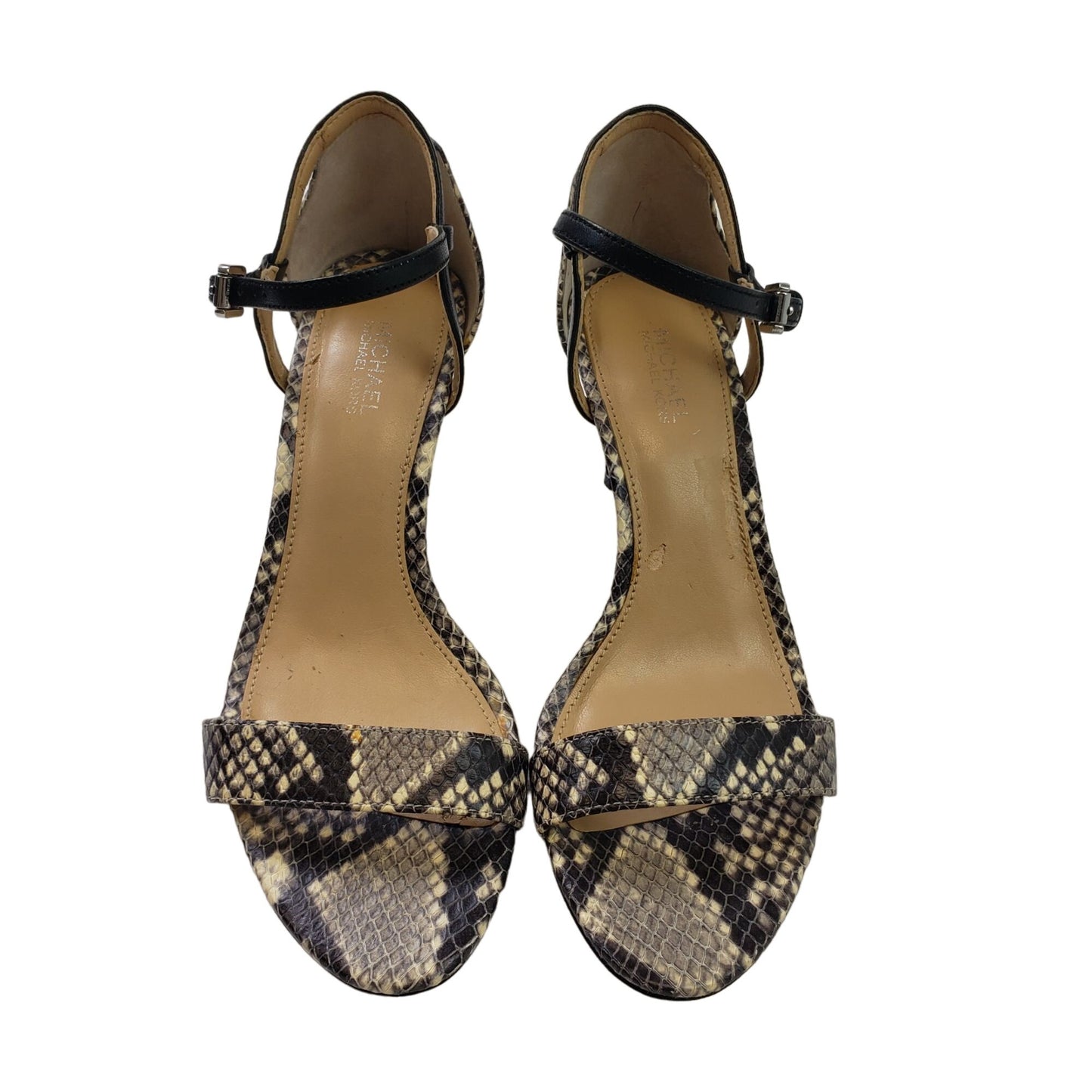 MICHAEL Michael Kors Leather Python Print Ankle Strap Heels Size 6