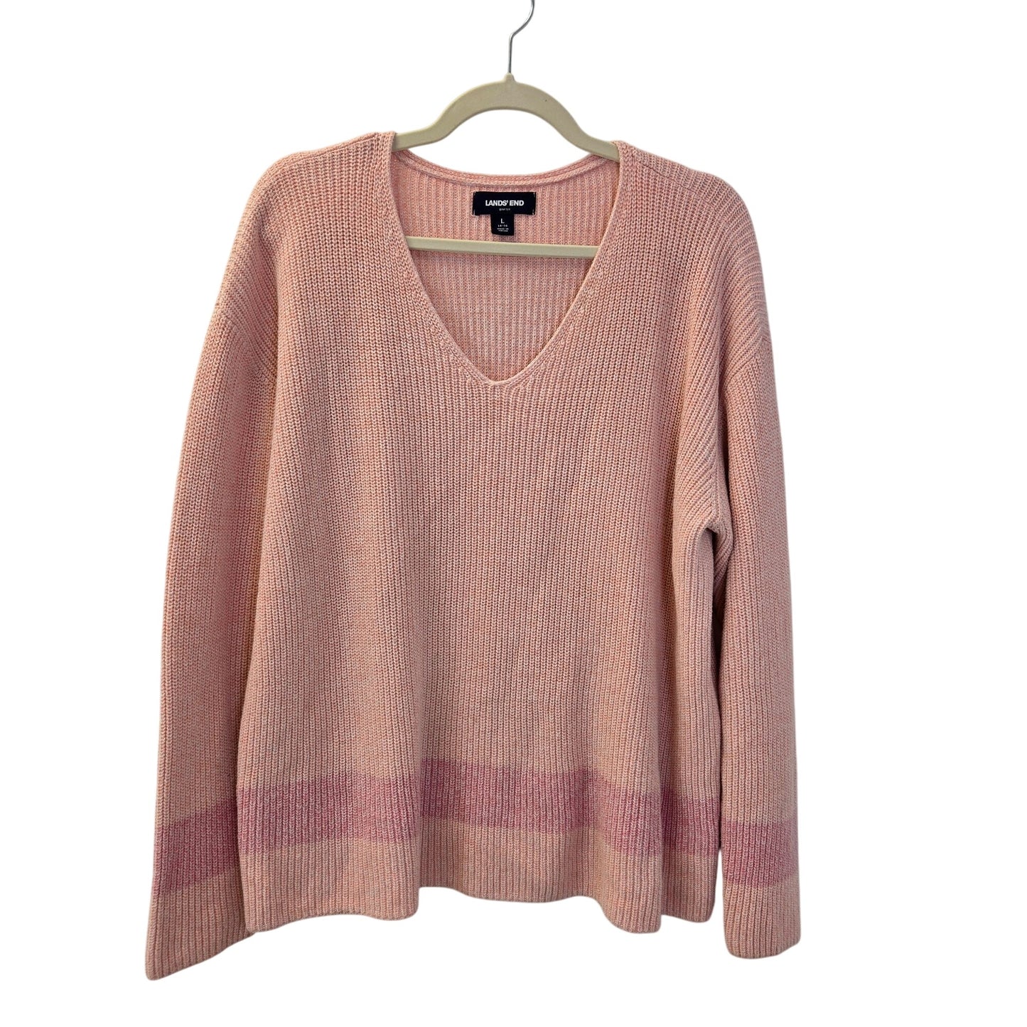 Lands' End Drifter Color Block V-Neck Ribbed Sweater Size Large