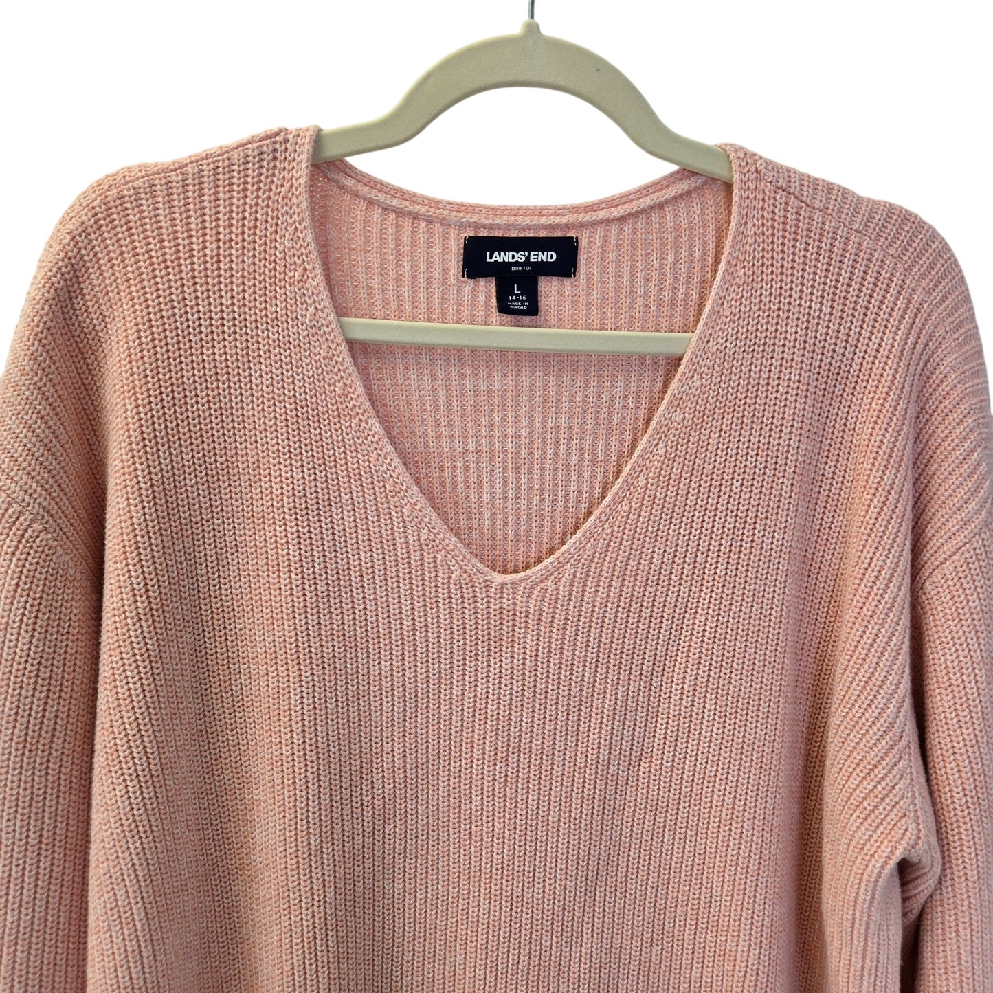 Lands' End Drifter Color Block V-Neck Ribbed Sweater Size Large