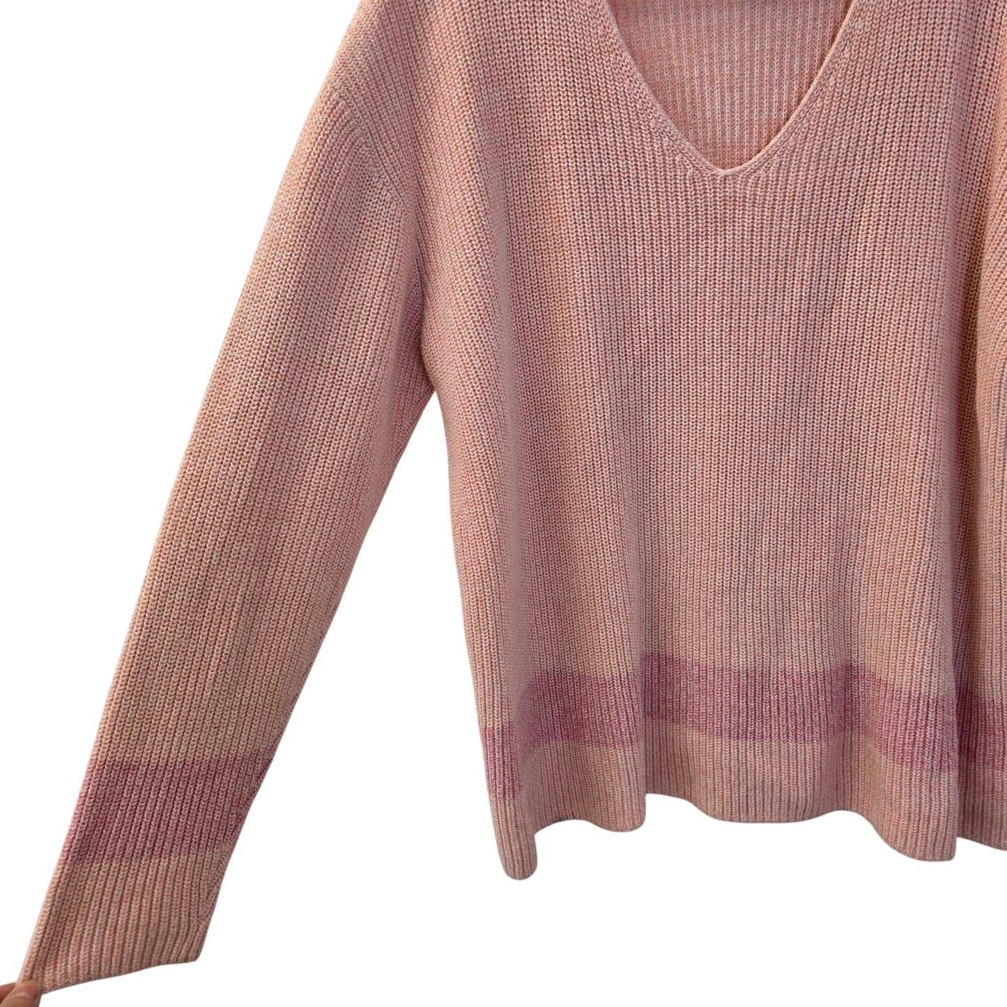 Lands' End Drifter Color Block V-Neck Ribbed Sweater Size Large