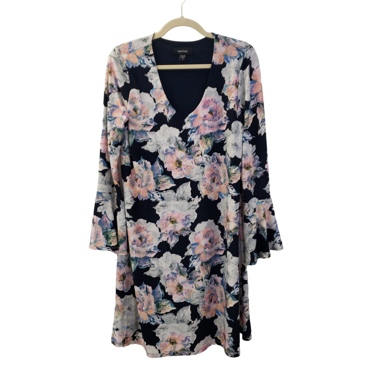 Karen Kane Floral Bell Sleeve Mini Shift Dress Size Large