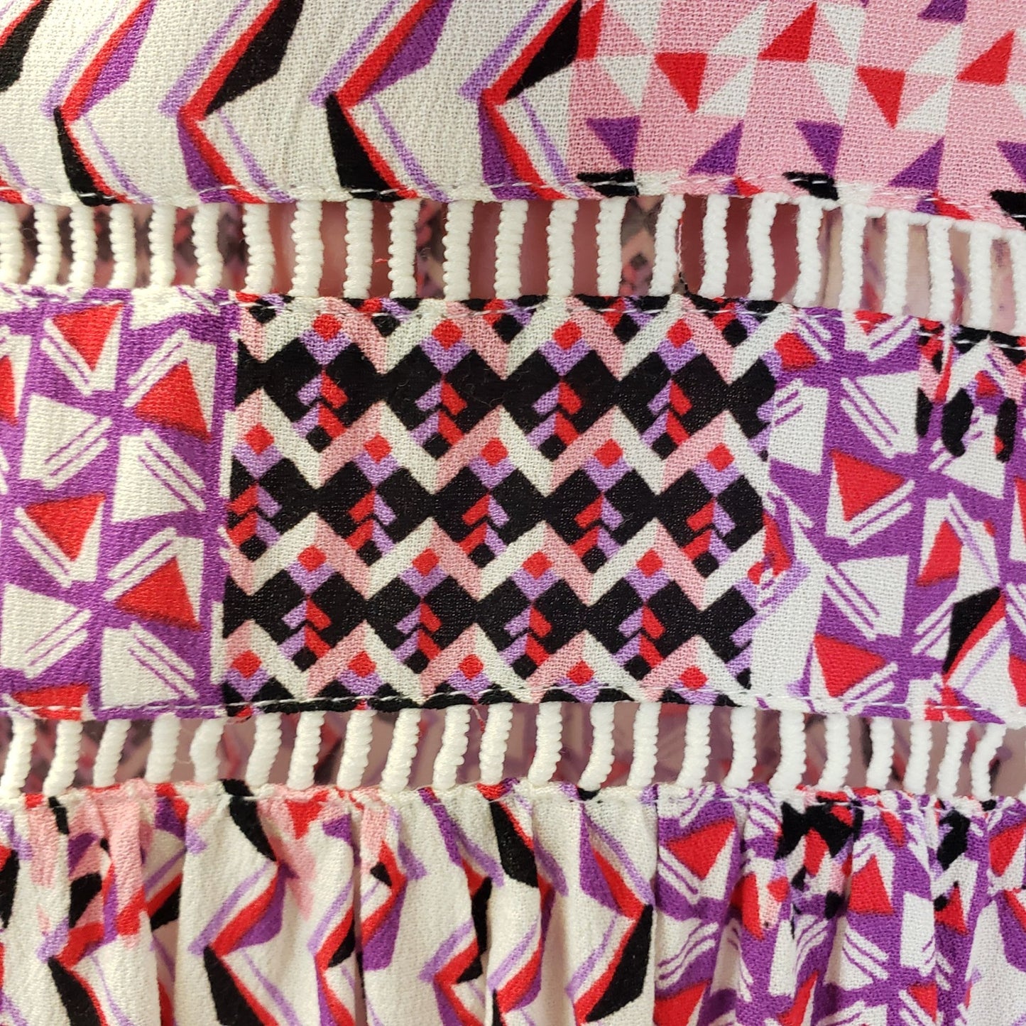 Fate Geometric Pattern Ruffle Trim Baby Doll Top Size Small
