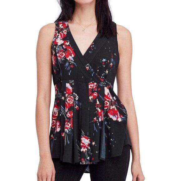 Free People Back to Basics Floral and Star Print Wrap Tunic Top Size Medium