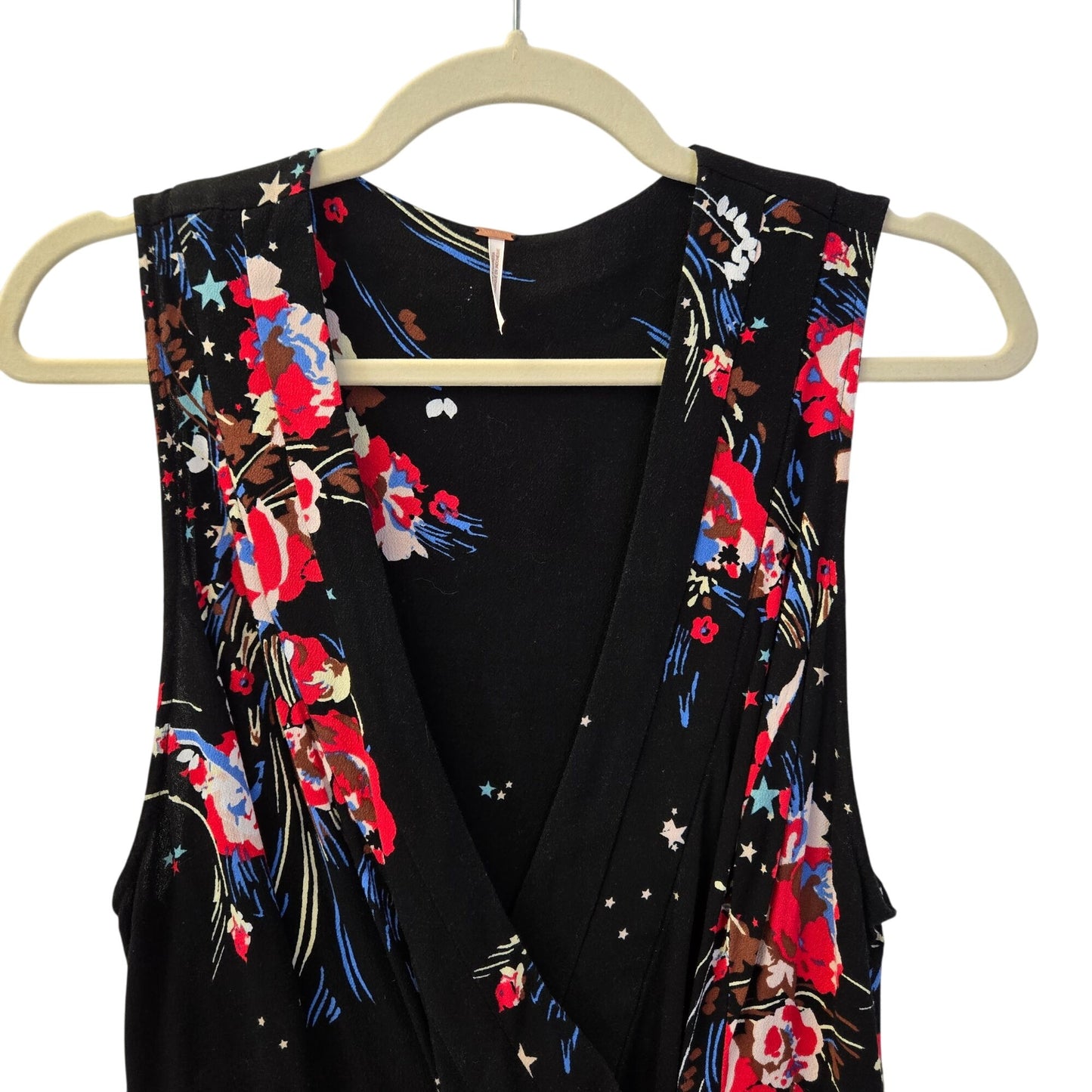 Free People Back to Basics Floral and Star Print Wrap Tunic Top Size Medium