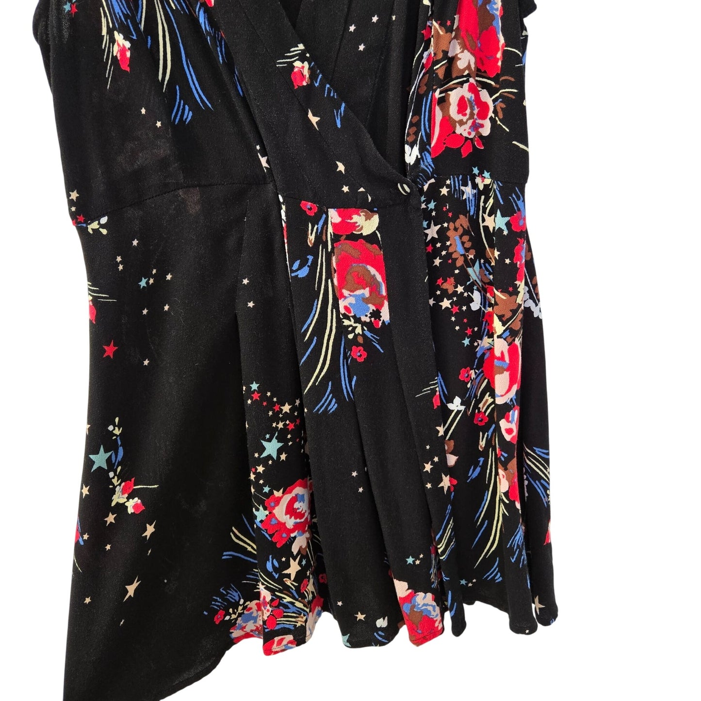 Free People Back to Basics Floral and Star Print Wrap Tunic Top Size Medium