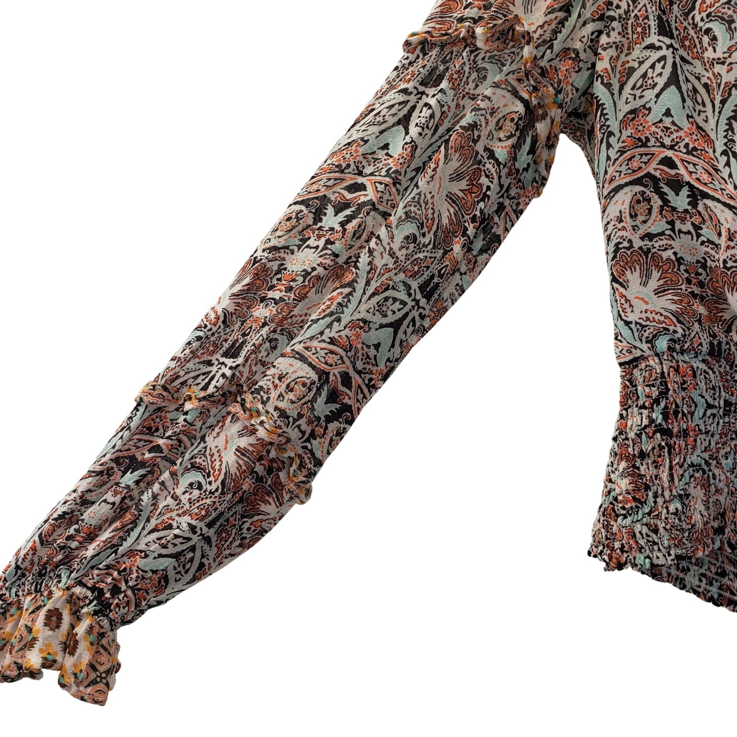 Anthropologie Paisley Print Faux Wrap Smocked Waist Top Size XS
