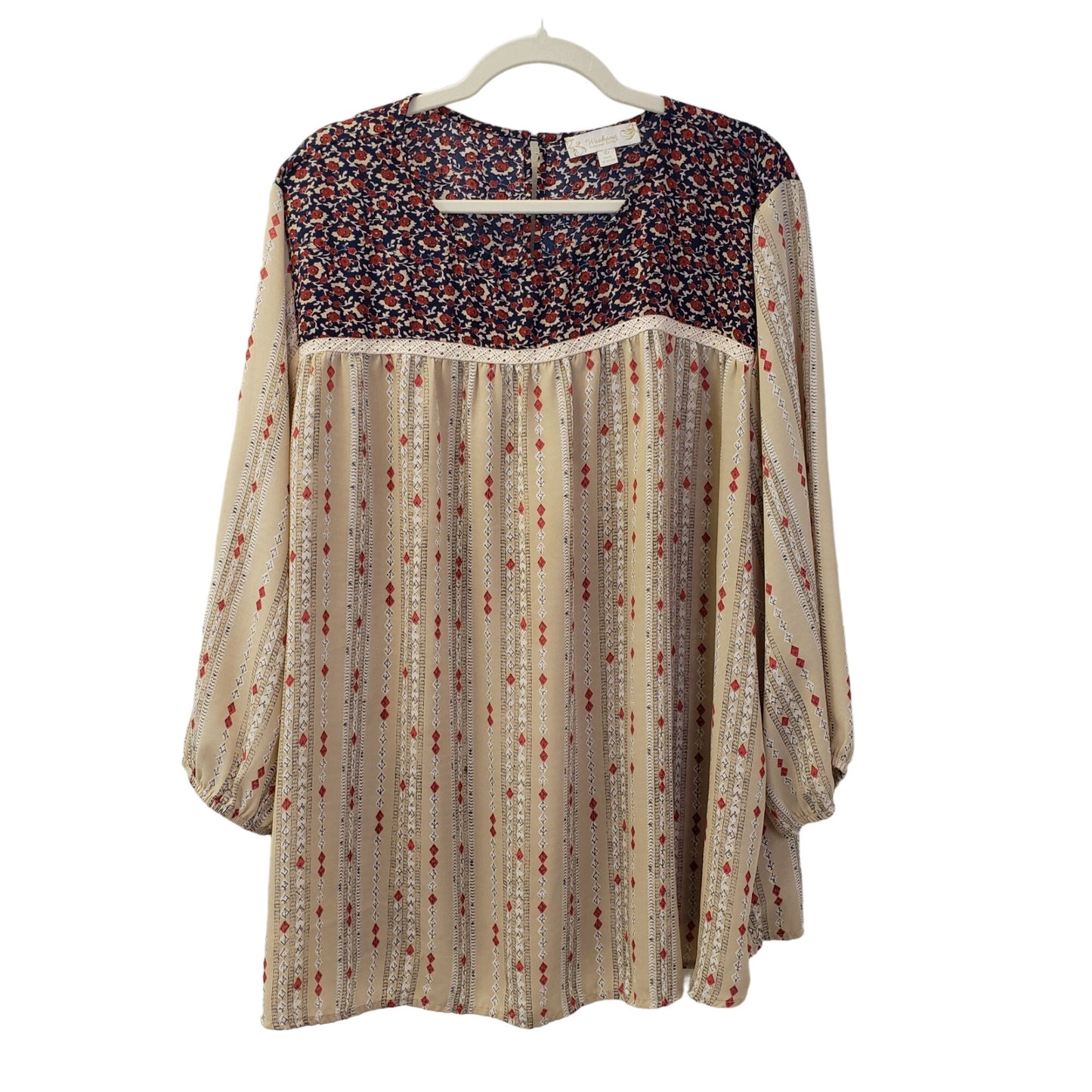 Suzanne Betro Weekend Mixed Print Babydoll Top Size 4XL