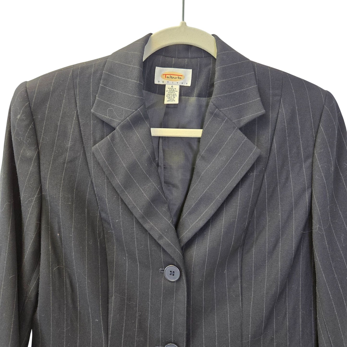 Talbots Petites 100% Worsted Wool Pinstripe Three Button Blazer Jacket Size 6P