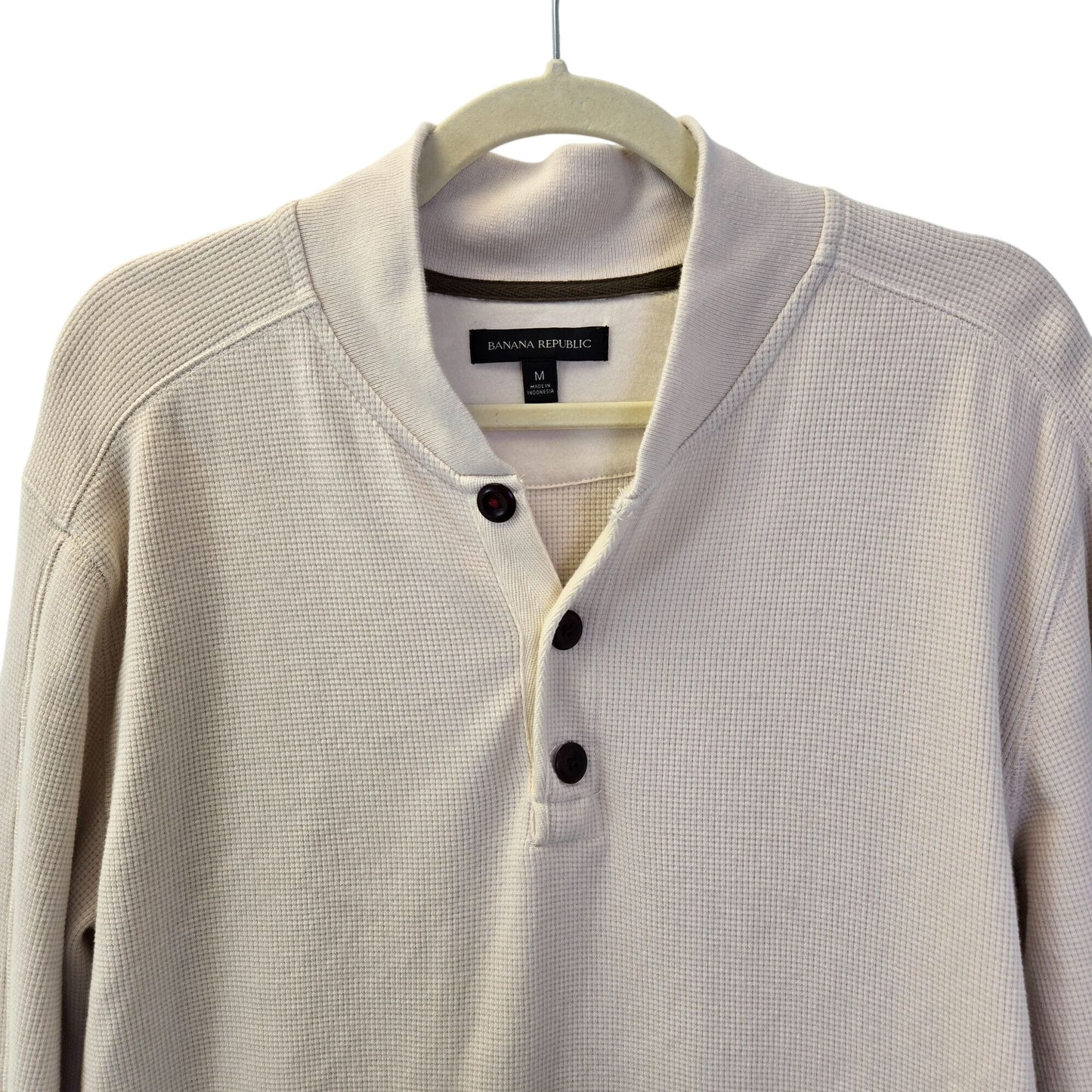Banana Republic Thermal Knit Quarter Button Henley Top Size Medium