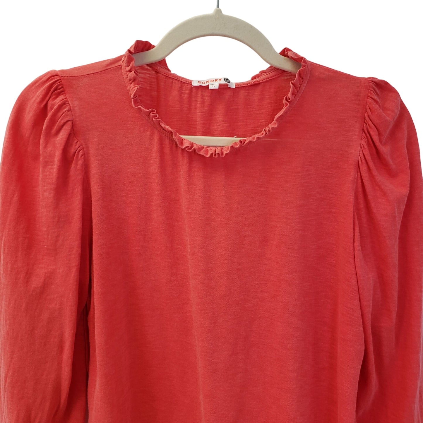 Sundry Ruffle Neck Puff Sleeve Slub T-shirt Size 0