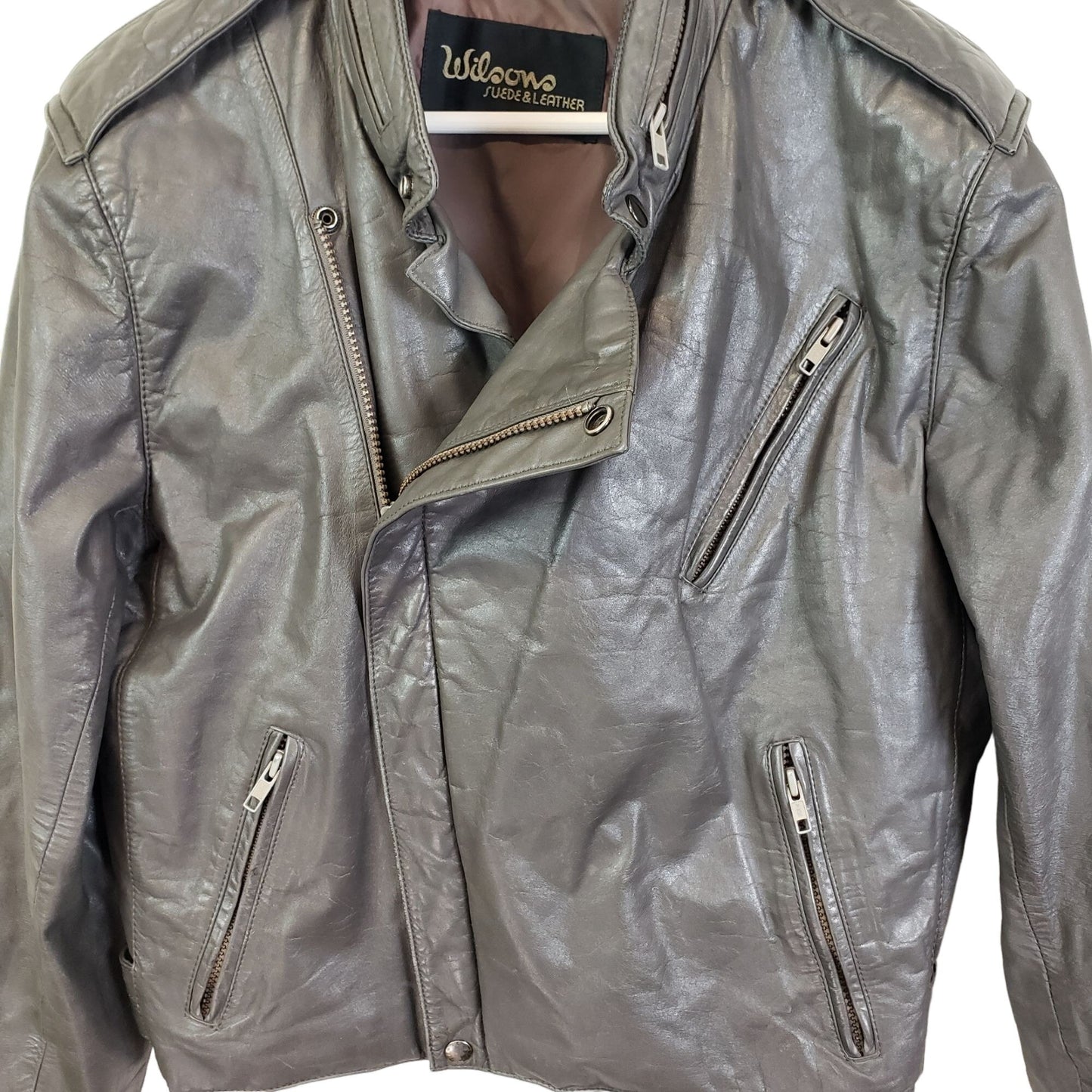 Wilsons Leather Gray Asymmetrical Zip Moto Jacket Size Small (est)