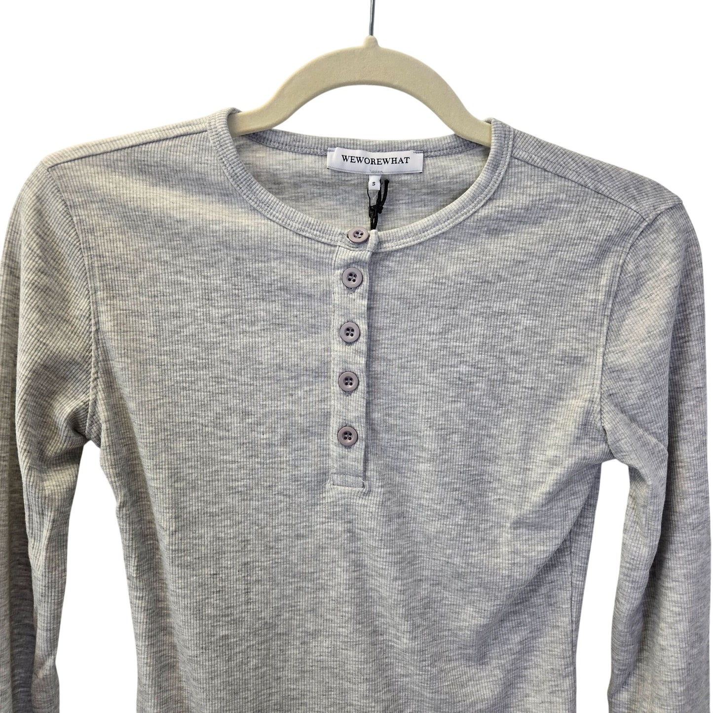 NWT WeWoreWhat Crewneck Henley Bodysuit in Heather Gray Size Small