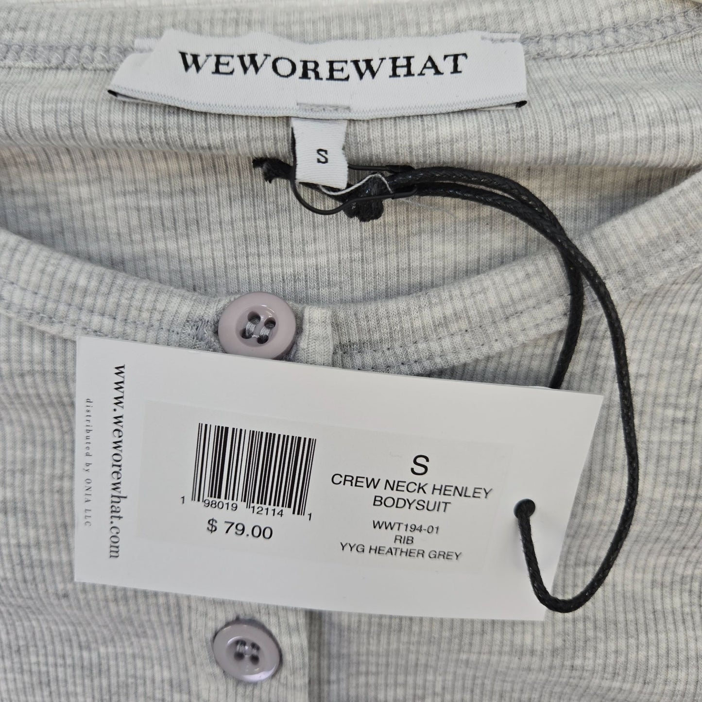 NWT WeWoreWhat Crewneck Henley Bodysuit in Heather Gray Size Small