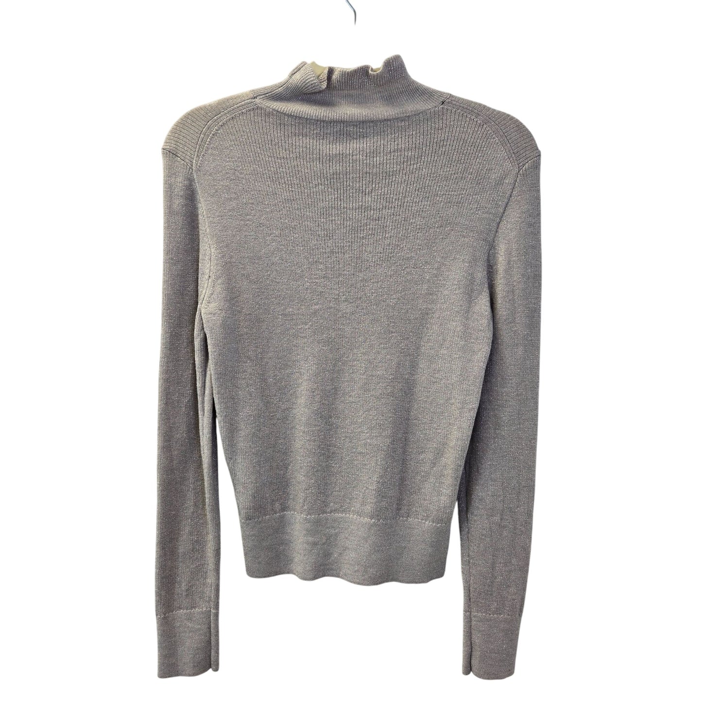 J. Crew Merino Wool Blend Ruffle Mock Neck Silver Metallic Sweater Size Medium