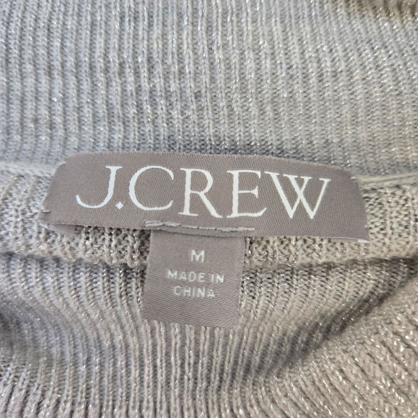 J. Crew Merino Wool Blend Ruffle Mock Neck Silver Metallic Sweater Size Medium