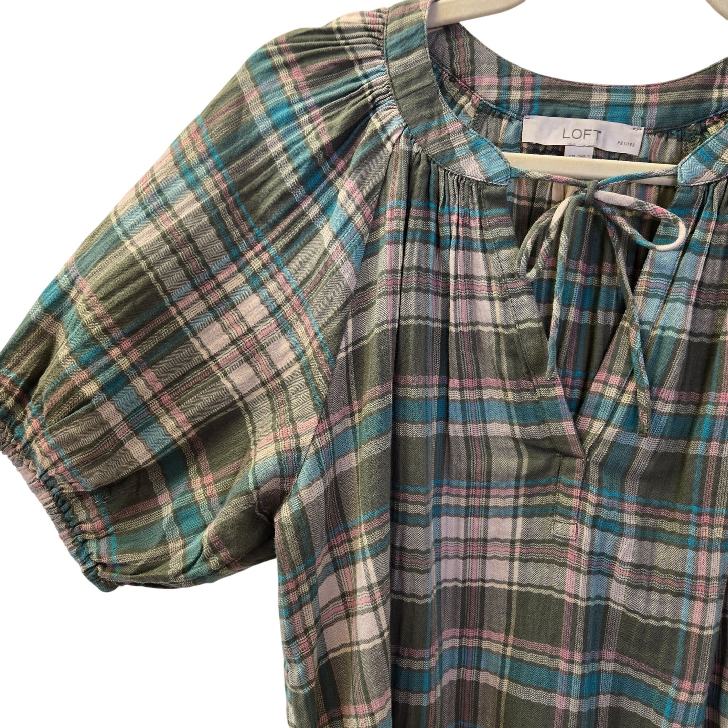 Loft Oversized Lightweight Plaid Popover Peasant Top Size Small Petite