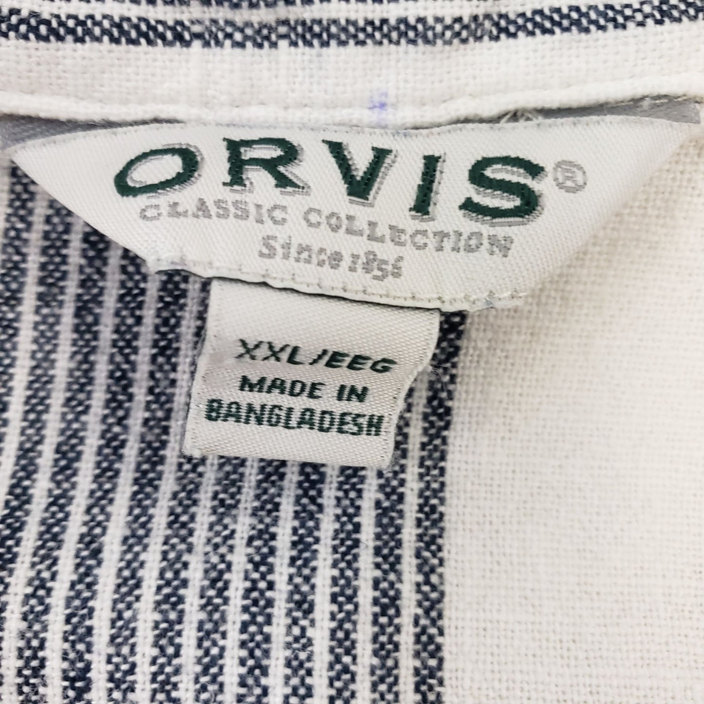 Orvis Linen Blend Striped Button Down Shirt Size XXL