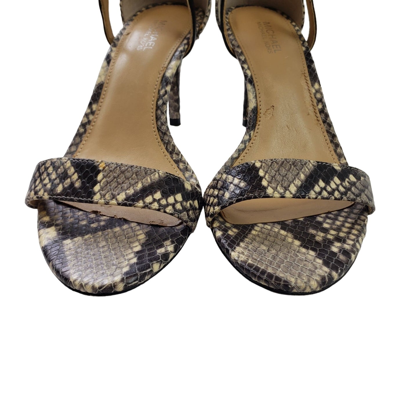 MICHAEL Michael Kors Leather Python Print Ankle Strap Heels Size 6