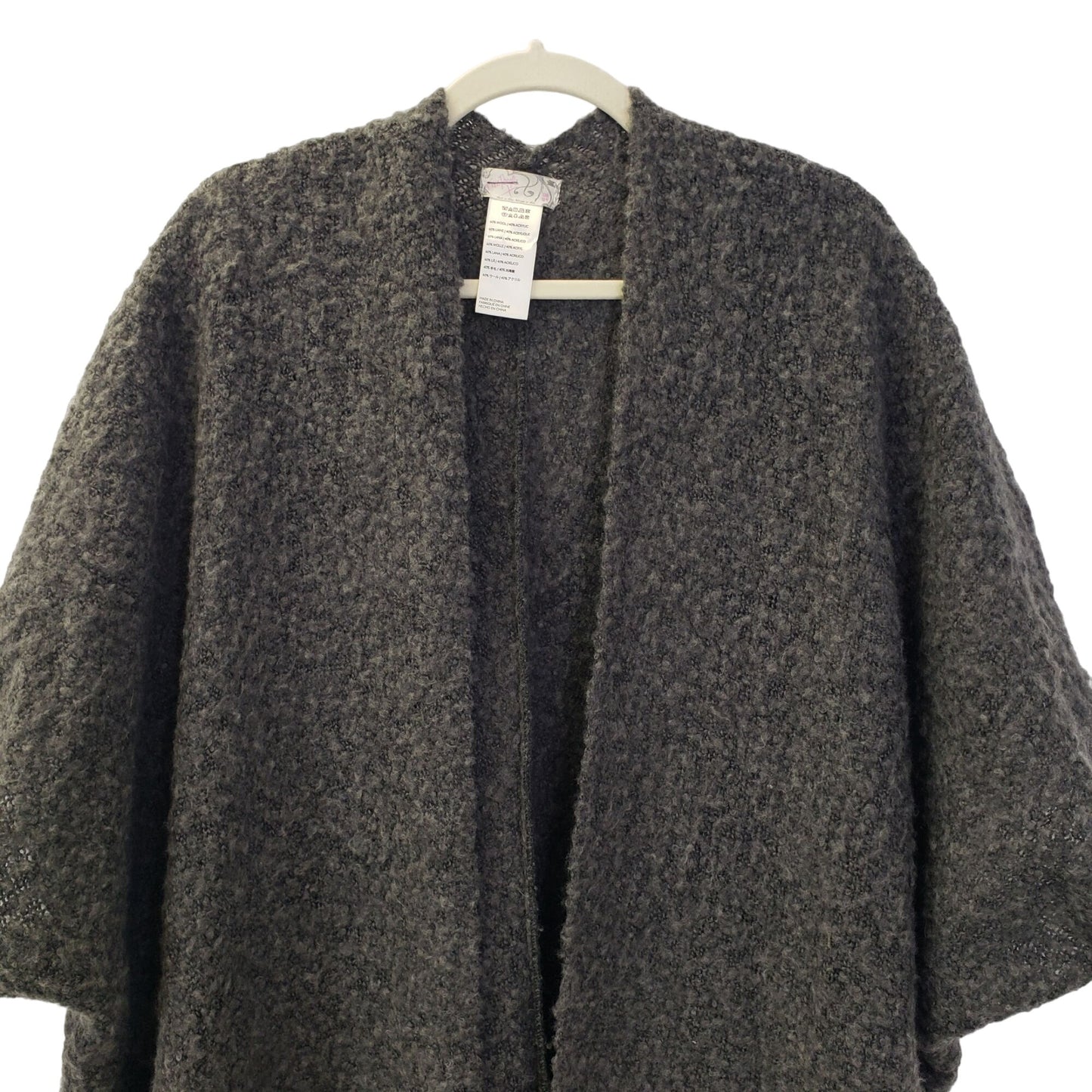 Free People Wool Blend Marled Textured Fringe Trim Poncho Sweater