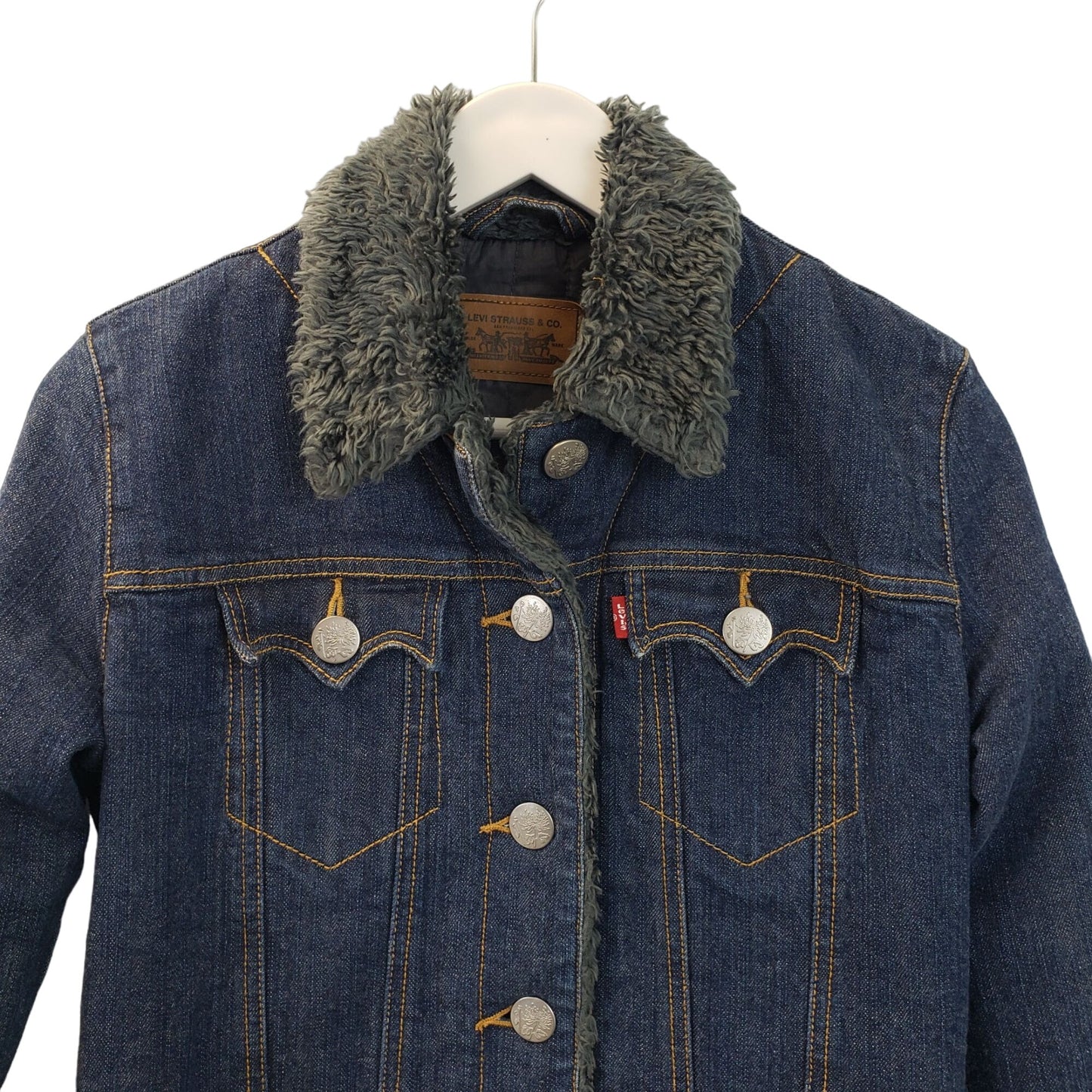 Levi's Quilted Lined Faux Fur Collar Denim Jacket Size Small