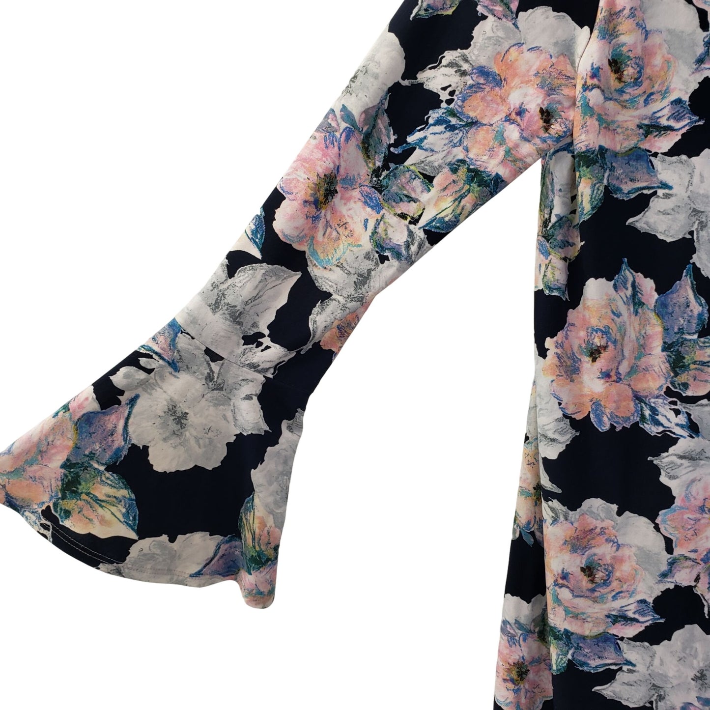 Karen Kane Floral Bell Sleeve Mini Shift Dress Size Large
