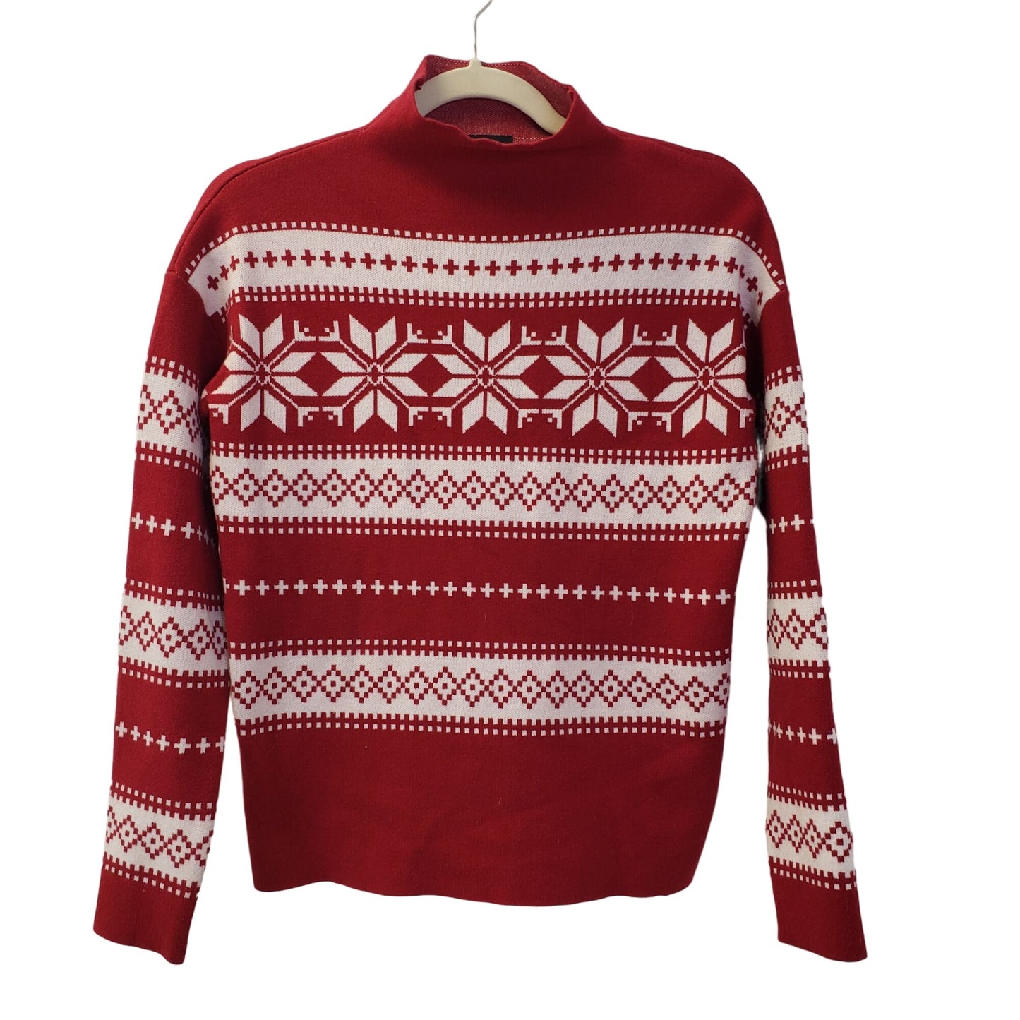Nicole Miller Fair Isle Print Mock Neck Sweater Size Small