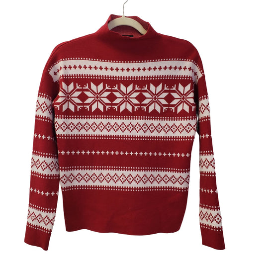 Nicole Miller Fair Isle Print Mock Neck Sweater Size Small