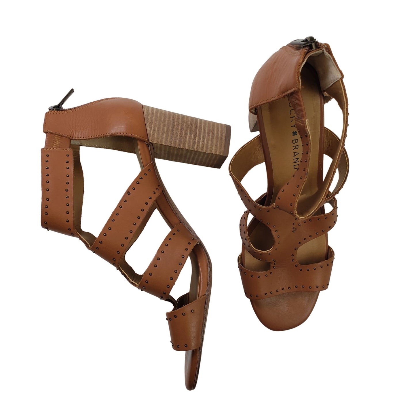 Lucky Brand Tahira Leather Strappy Studded Heels Size 9.5