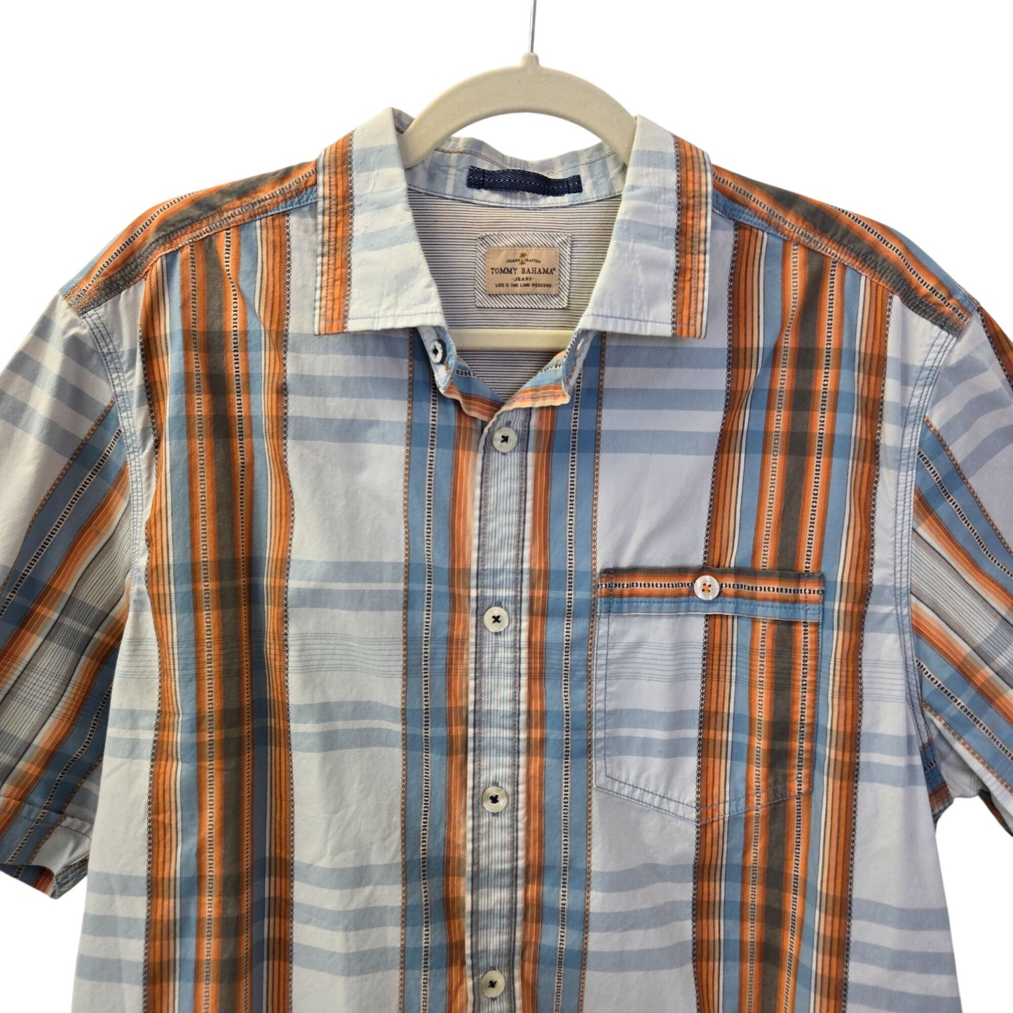 Tommy Bahama Striped Short Sleeve Button Down Shirt Size Large
