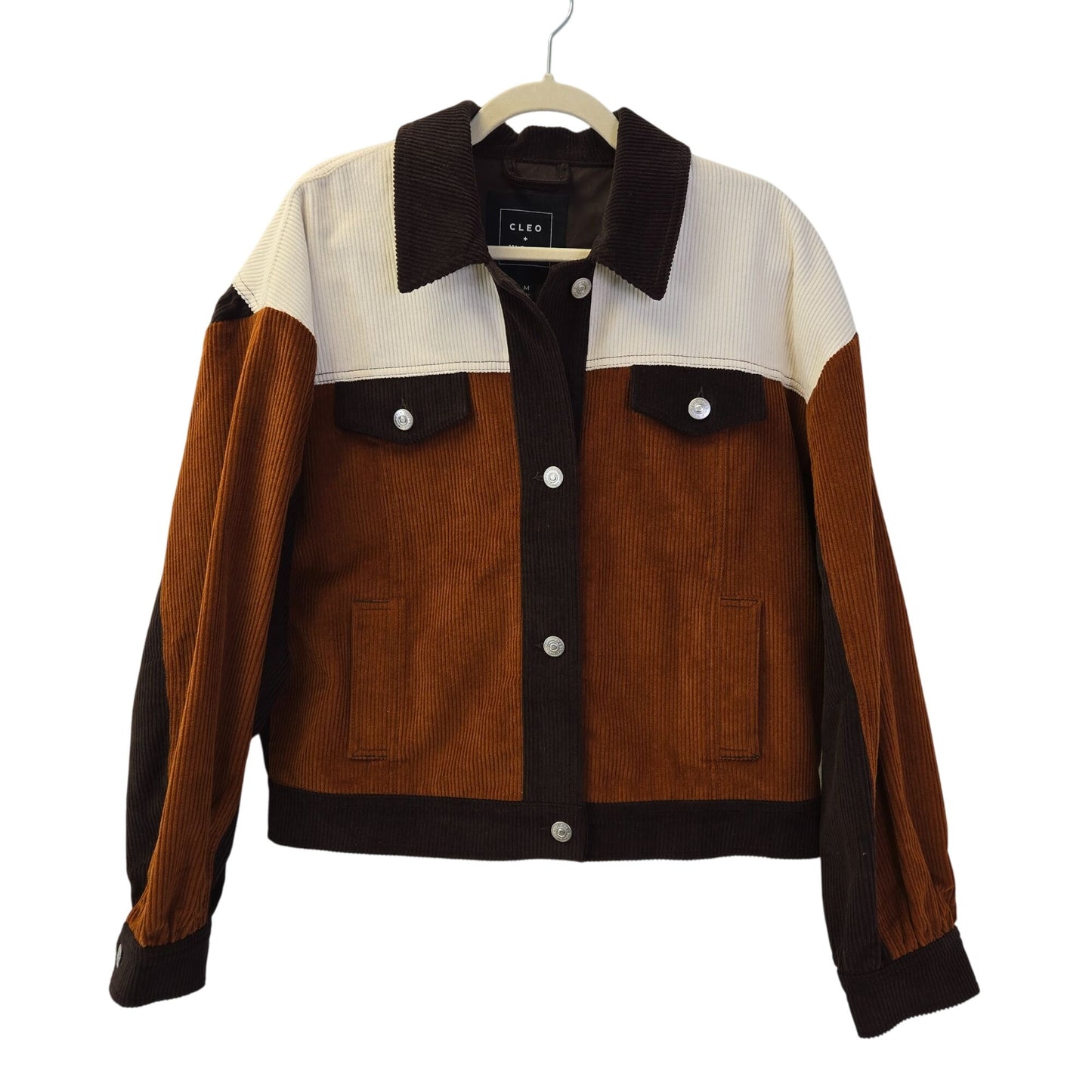 Cleo + Wolf Color Block Corduroy Trucker Jacket Size Medium