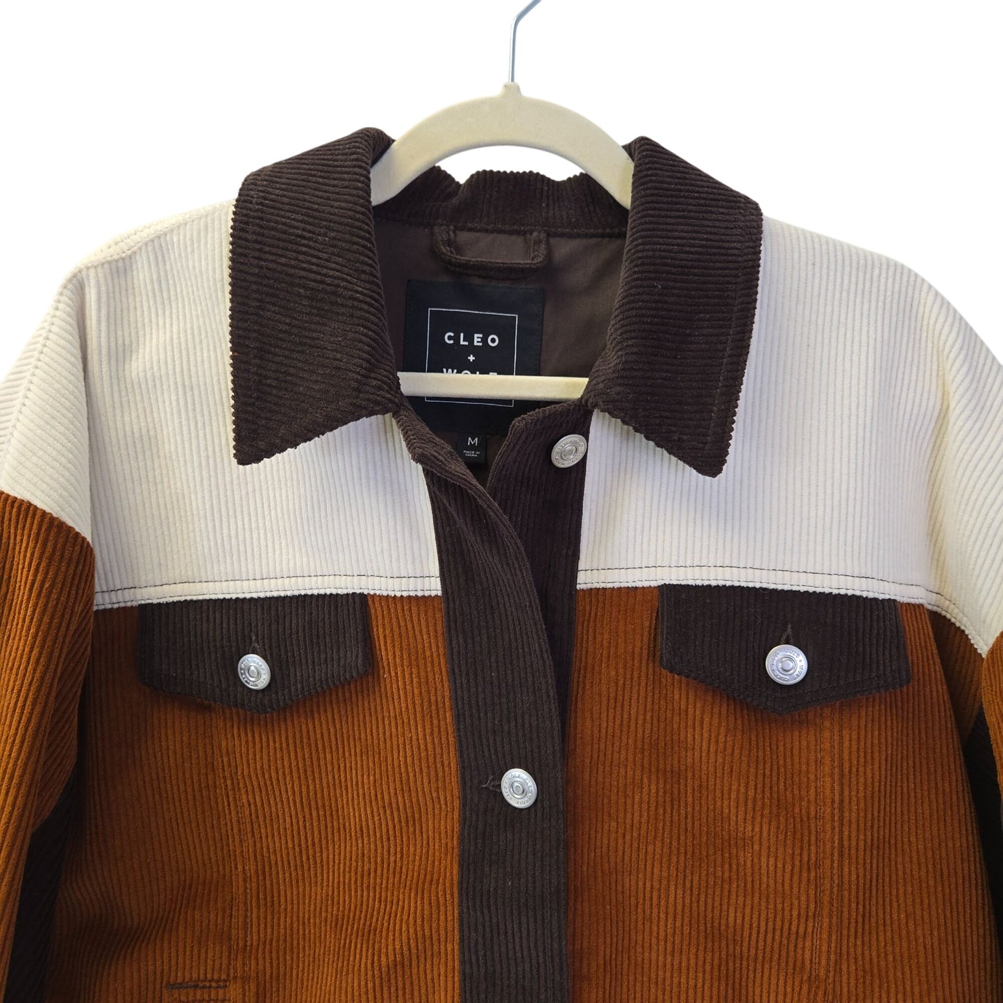 Cleo + Wolf Color Block Corduroy Trucker Jacket Size Medium