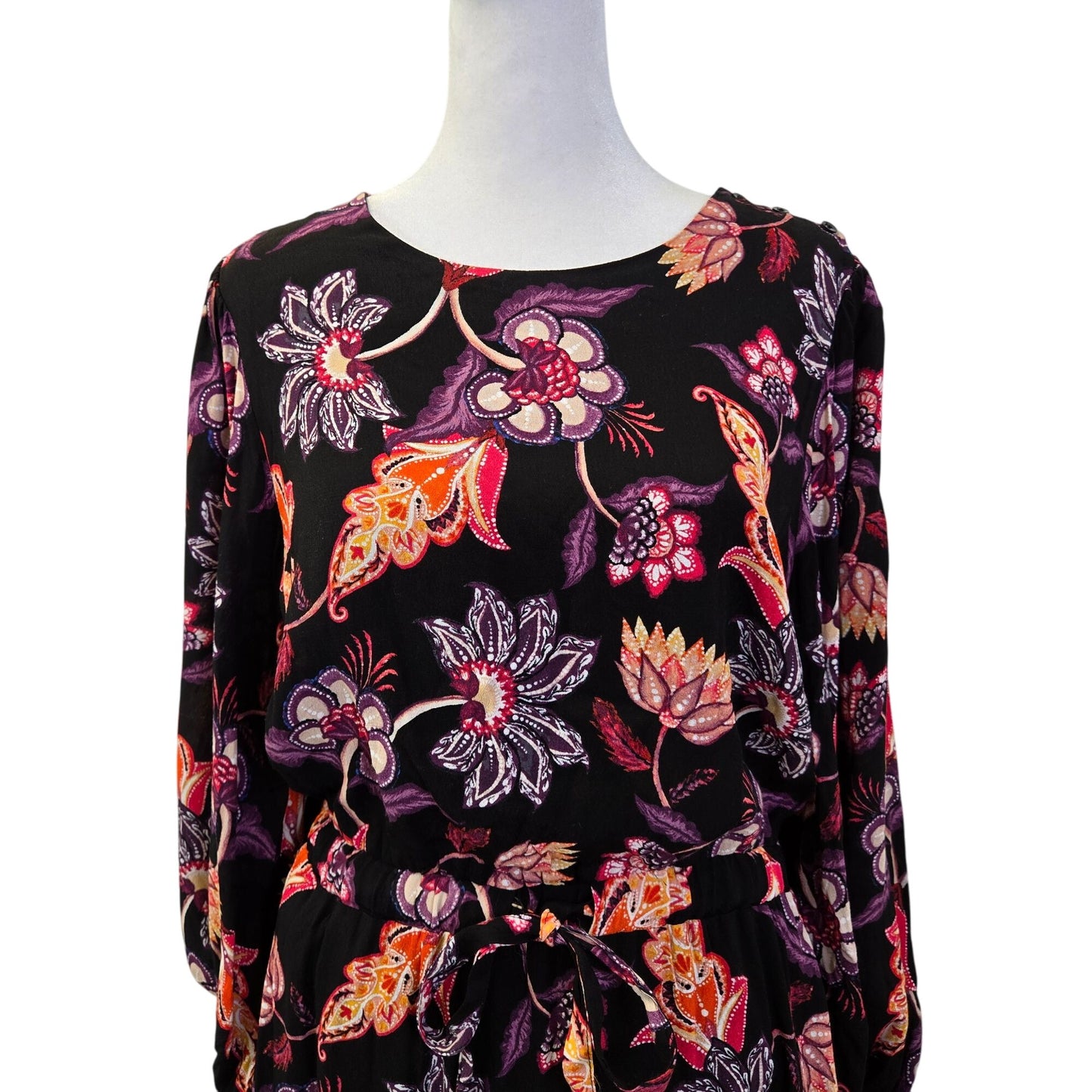 Lost + Wander Under the Stars Floral Tiered Belted Long Sleeve Maxi Dress Size Medium