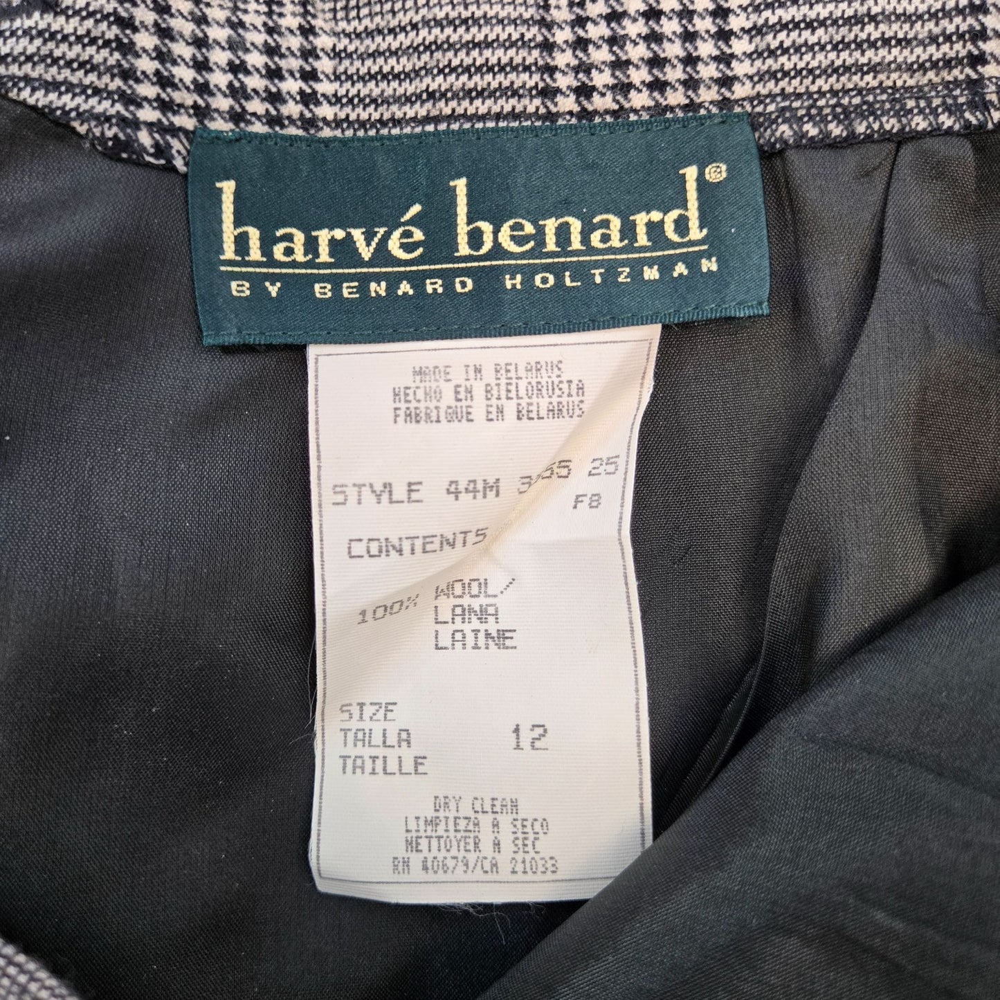 Harve Benard 100% Wool Vintage Glen Plaid Two Piece Skirt Suit Size 10/12